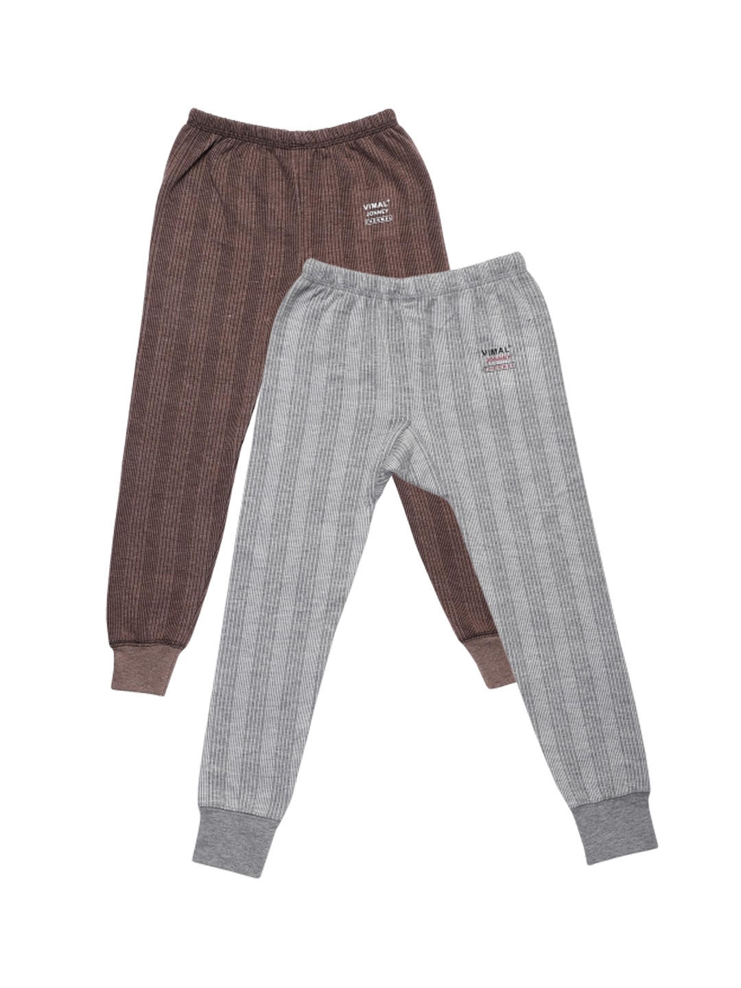 

VIMAL JONNEY Infant Unisex Kids Pack Of 2 Striped Cotton Thermal Bottoms, Coffee brown