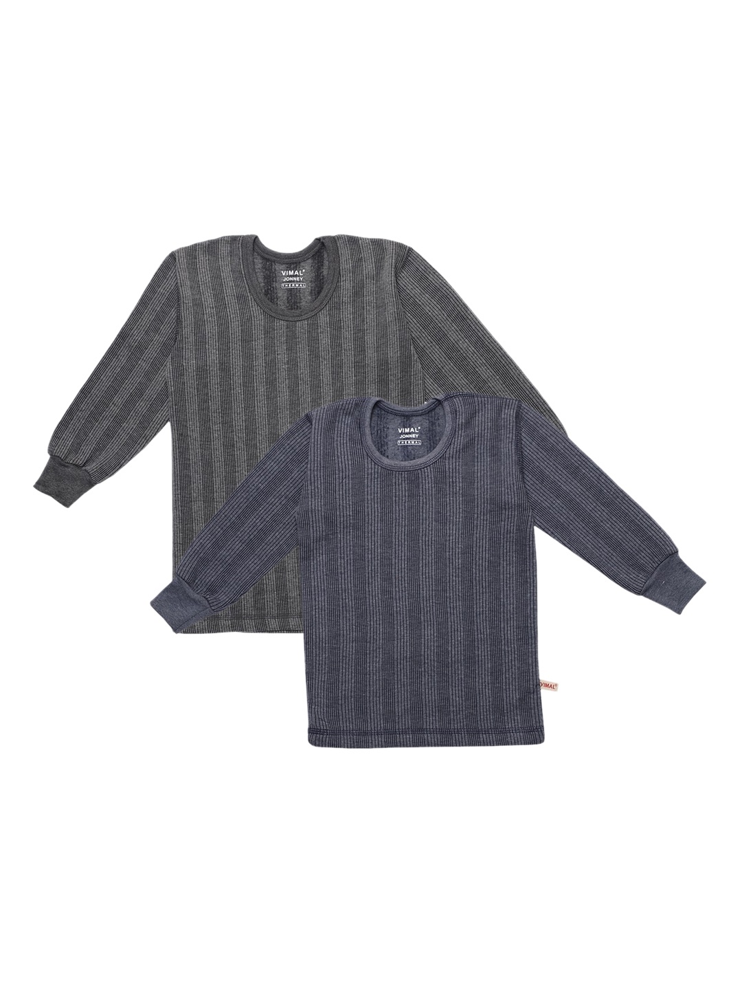 

VIMAL JONNEY Infant Kids Pack Of 2 Striped Cotton Thermal Tops, Grey