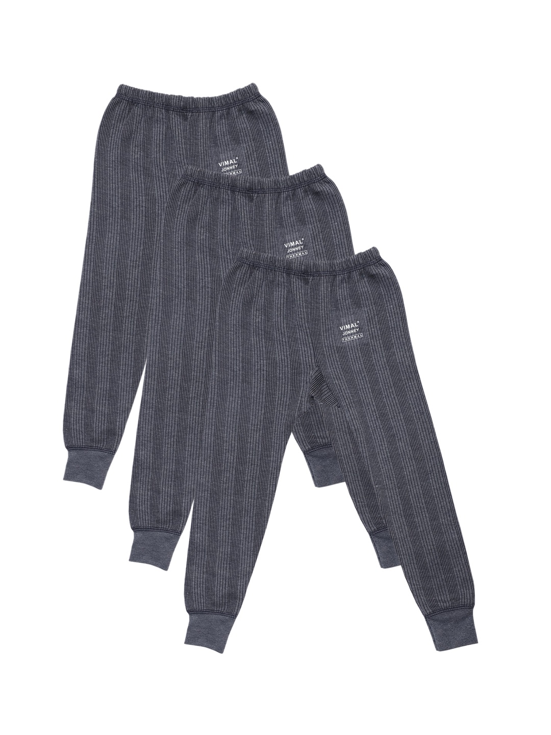 

VIMAL JONNEY Infant Kids Pack Of 3 Navy Blue Striped Cotton Thermal Bottoms