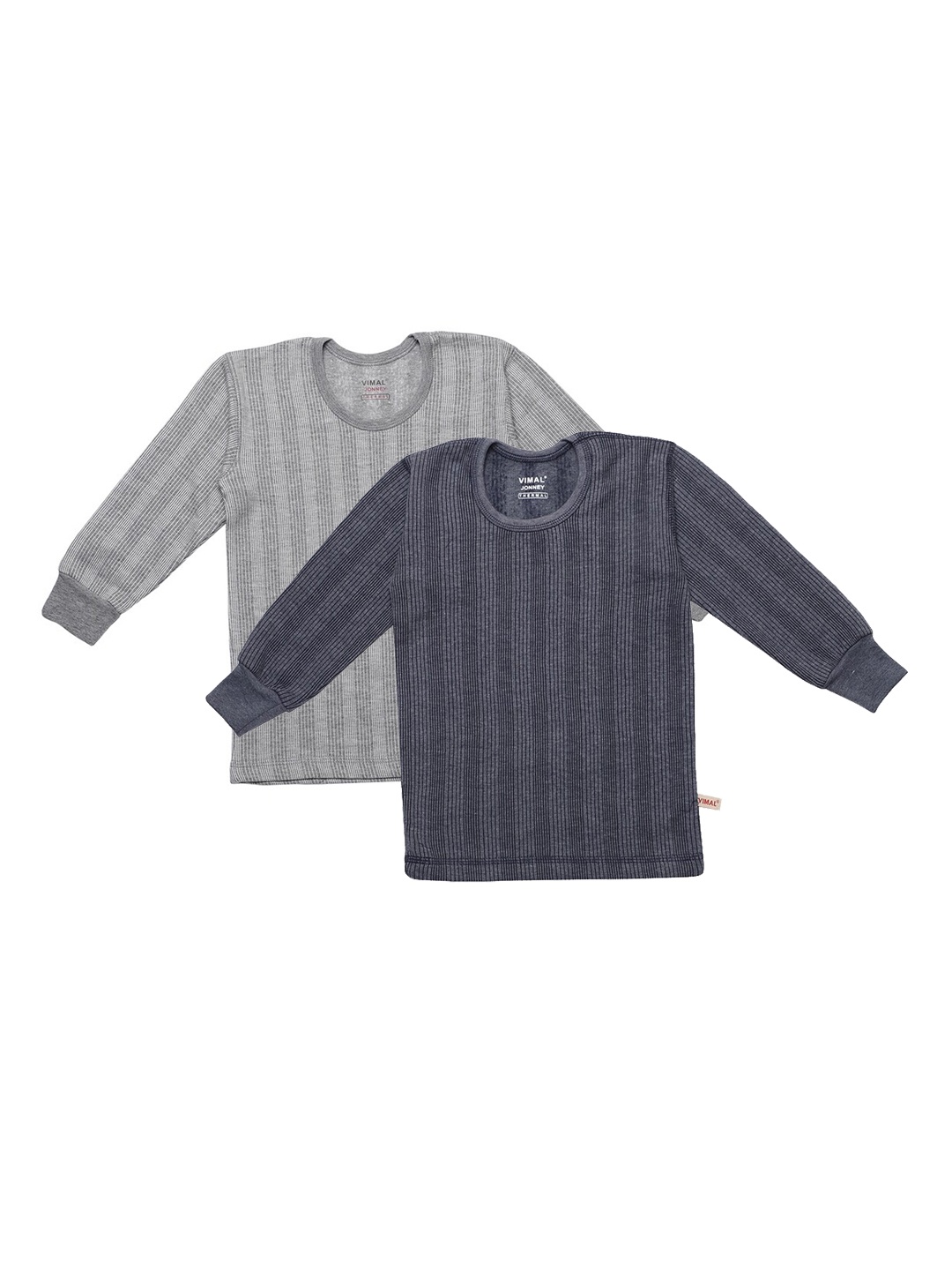 

VIMAL JONNEY Infant Kids Pack Of 2 Striped Cotton Thermal Tops, Blue
