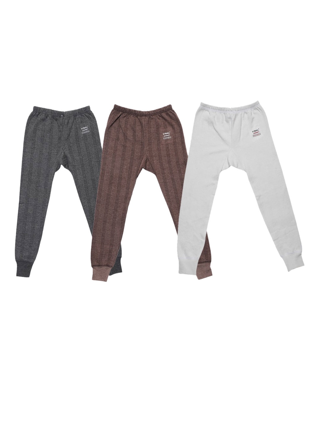 

VIMAL JONNEY Kids Pack of 3 Striped Cotton Thermal Bottoms, Brown