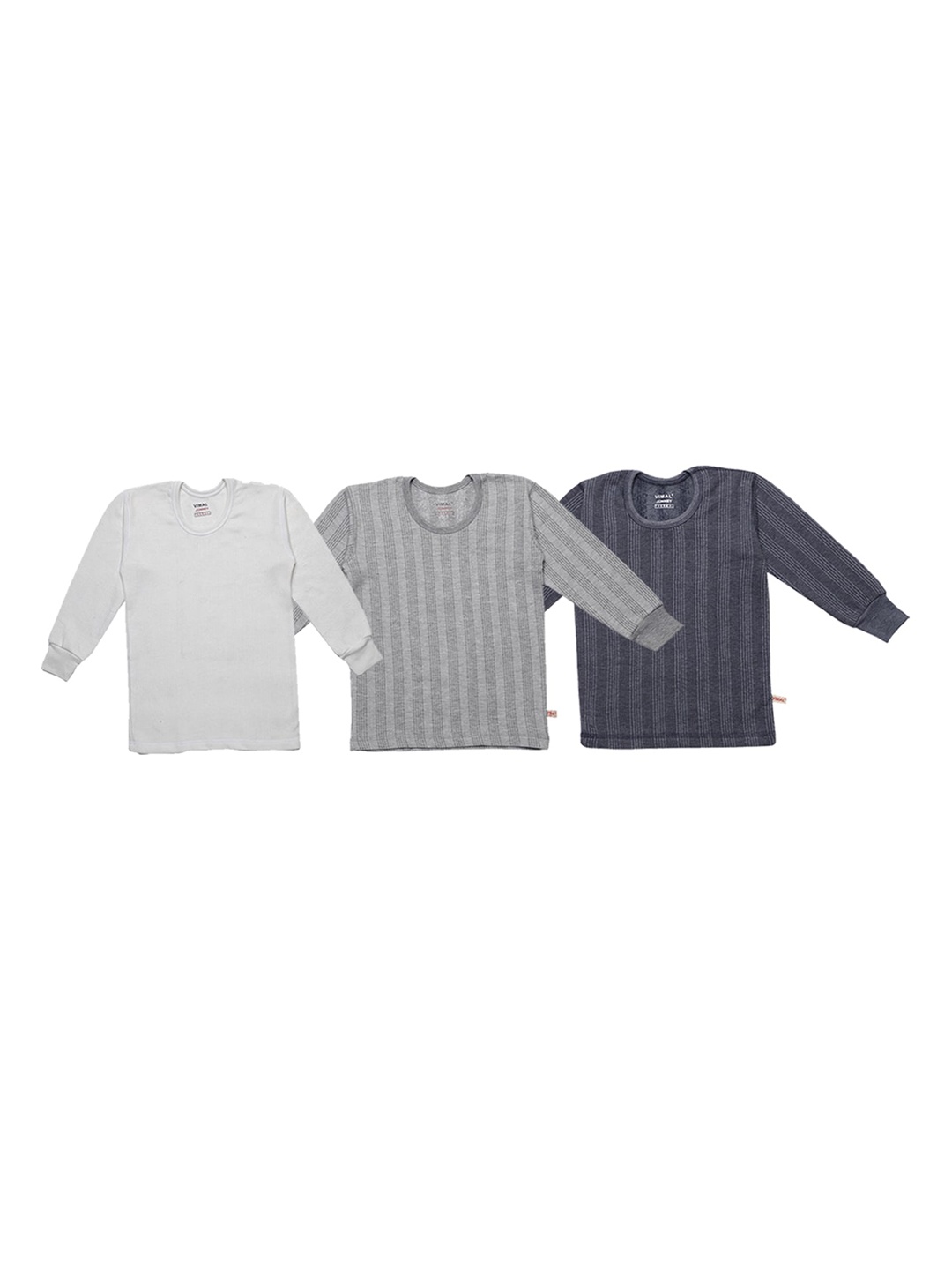 

VIMAL JONNEY Kids Pack of 3 Striped Cotton Thermal Tops, Grey
