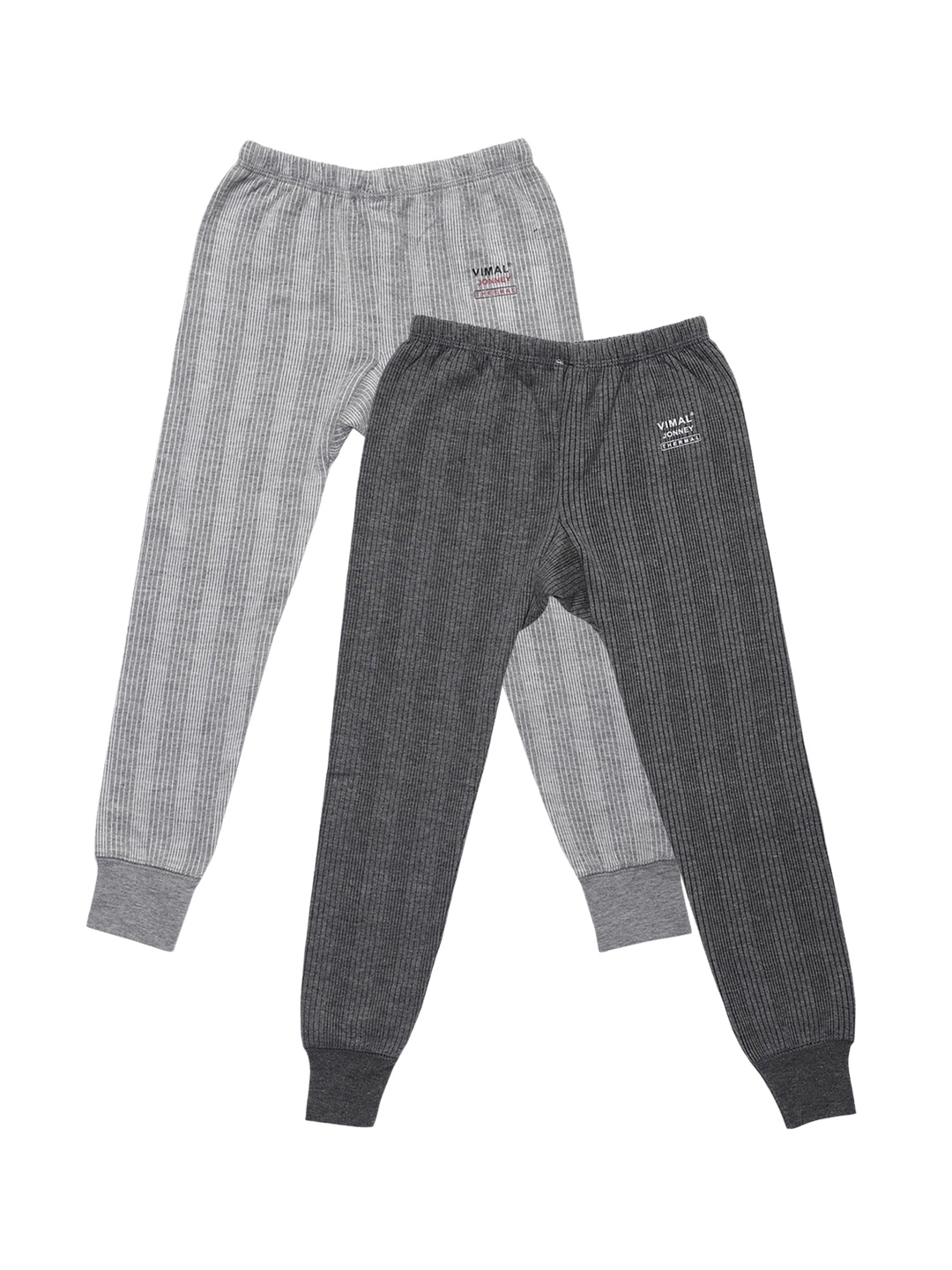 

VIMAL JONNEY Kids Pack of 2 Striped Cotton Thermal Bottoms, Grey