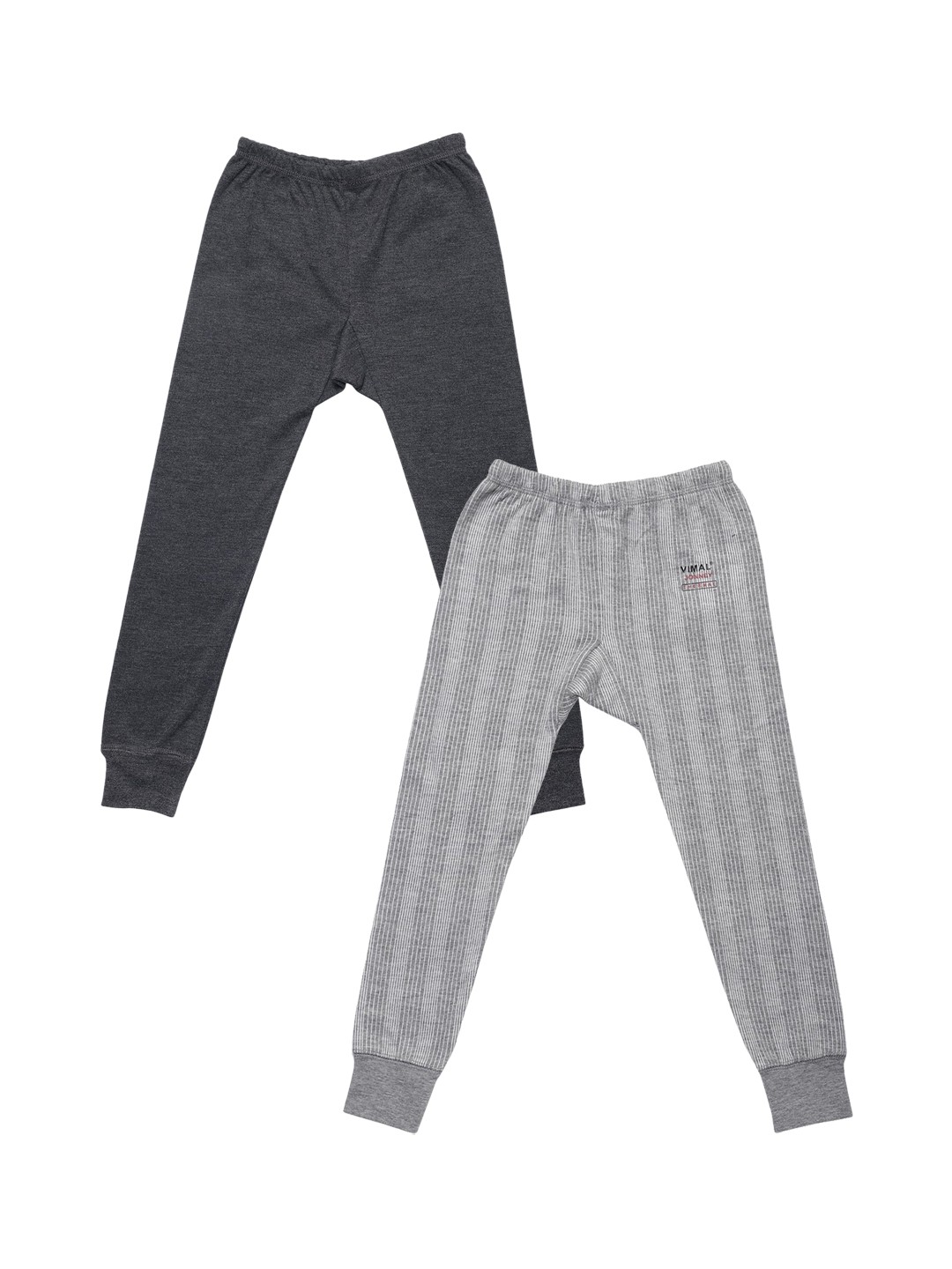 

VIMAL JONNEY Infant Kids Pack Of 2 Striped Cotton Thermal Bottoms, Grey