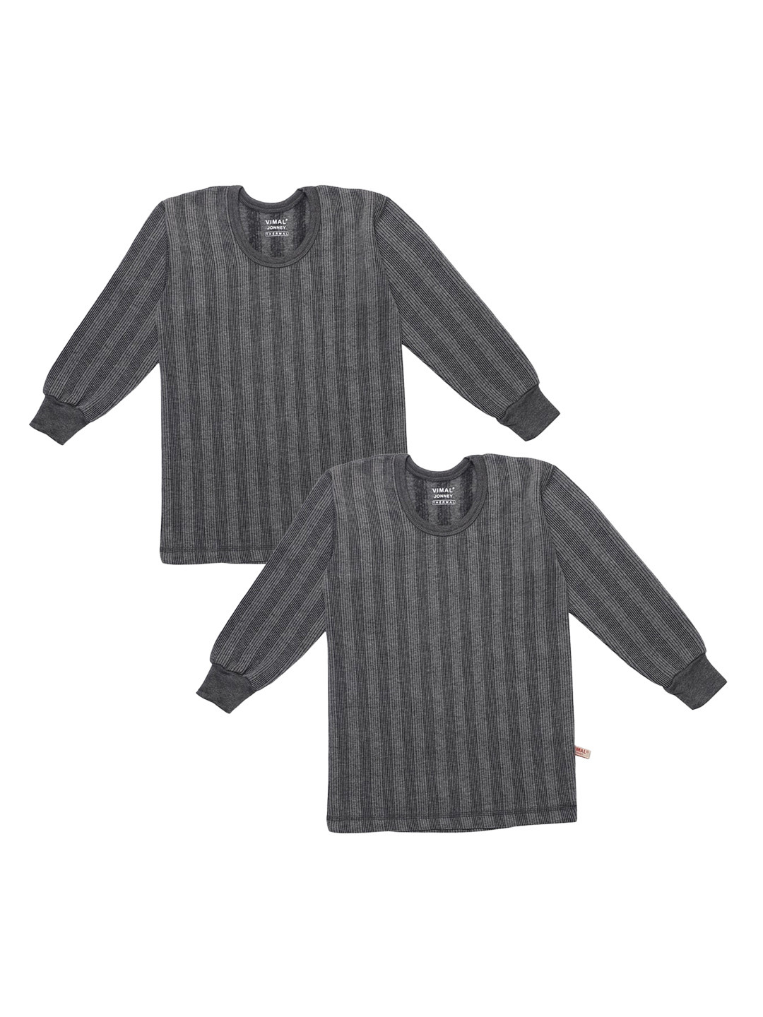 

VIMAL JONNEY Infant Kids Pack Of 2 Striped Cotton Thermal Tops, Grey