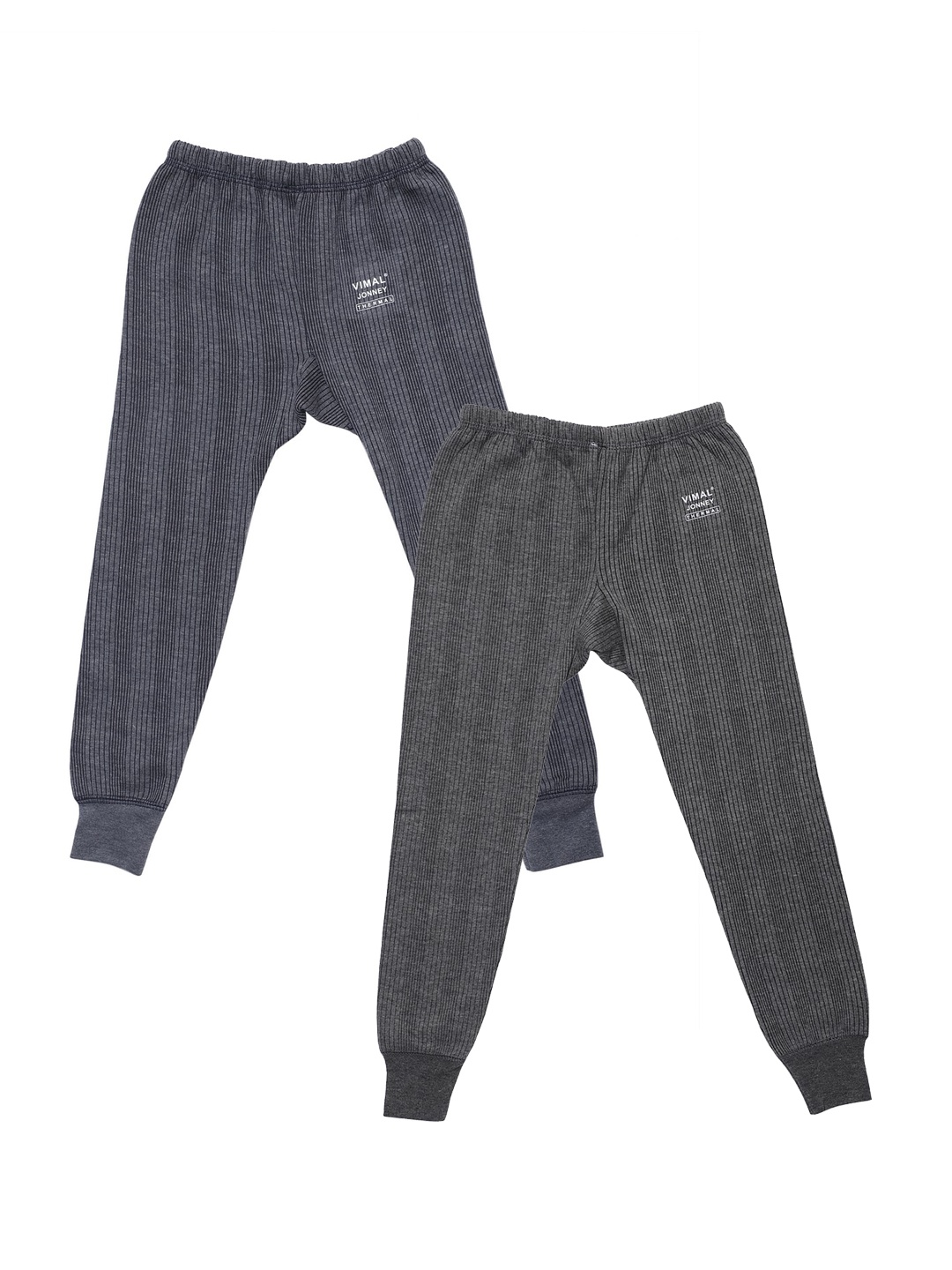 

VIMAL JONNEY Unisex Kids Pack Of 2 CottonStriped Thermal Bottoms, Charcoal