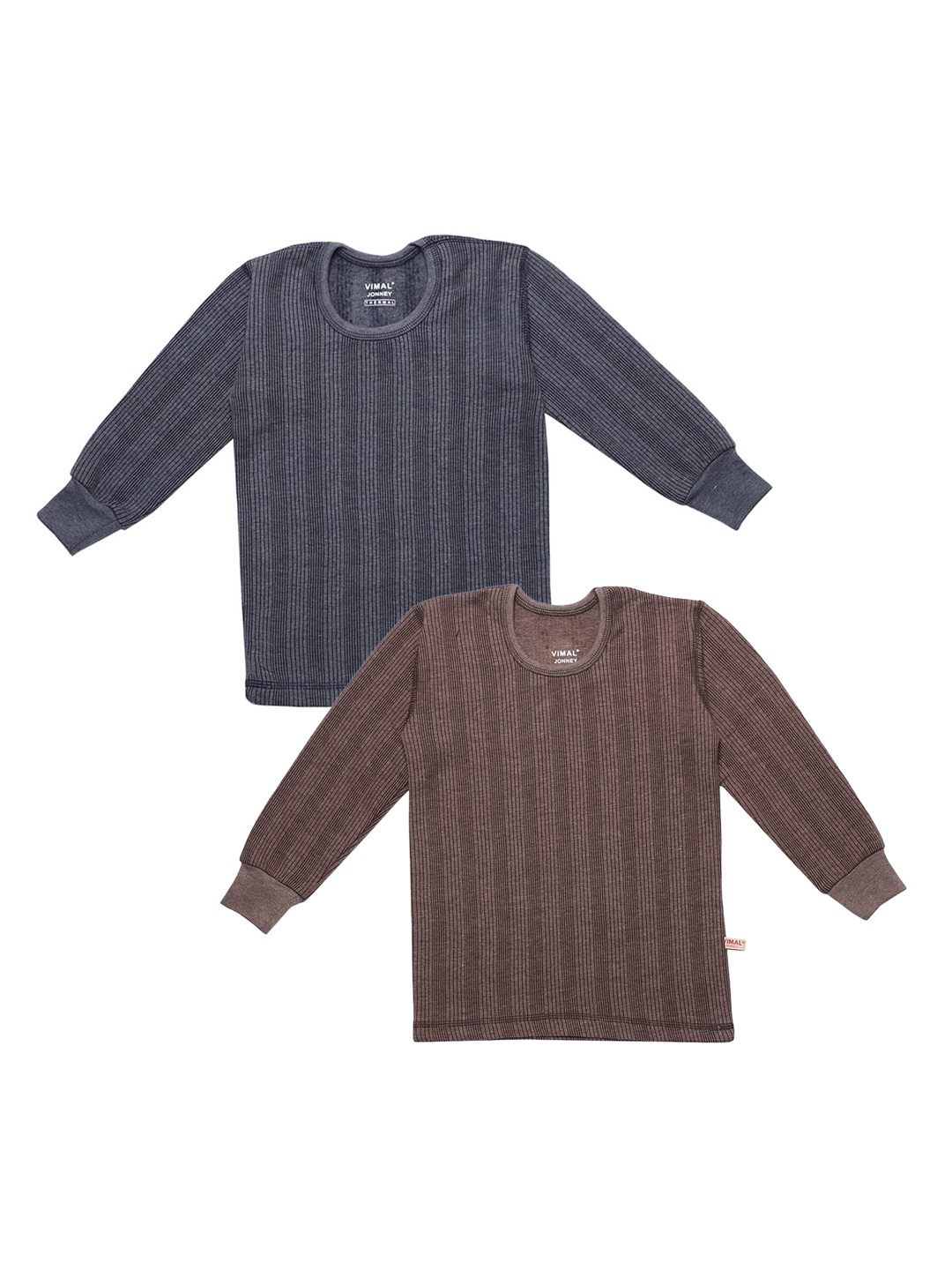 

VIMAL JONNEY Infant Kids Pack Of 2 Striped Cotton Thermal Tops, Navy blue