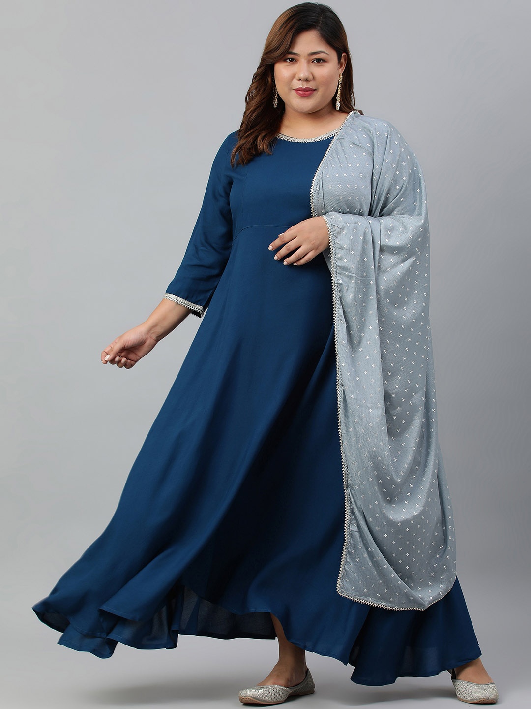 

XL LOVE by Janasya Plus Size Rayon Kurta & Dupatta, Teal