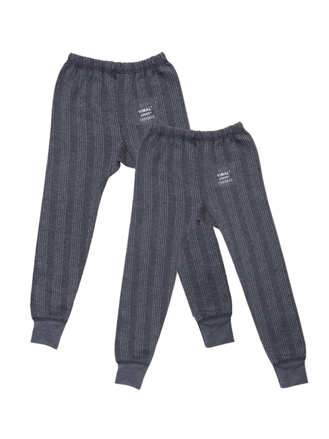 

VIMAL JONNEY Unisex Kids Pack Of 2 Striped Cotton Thermal Bottoms, Navy blue