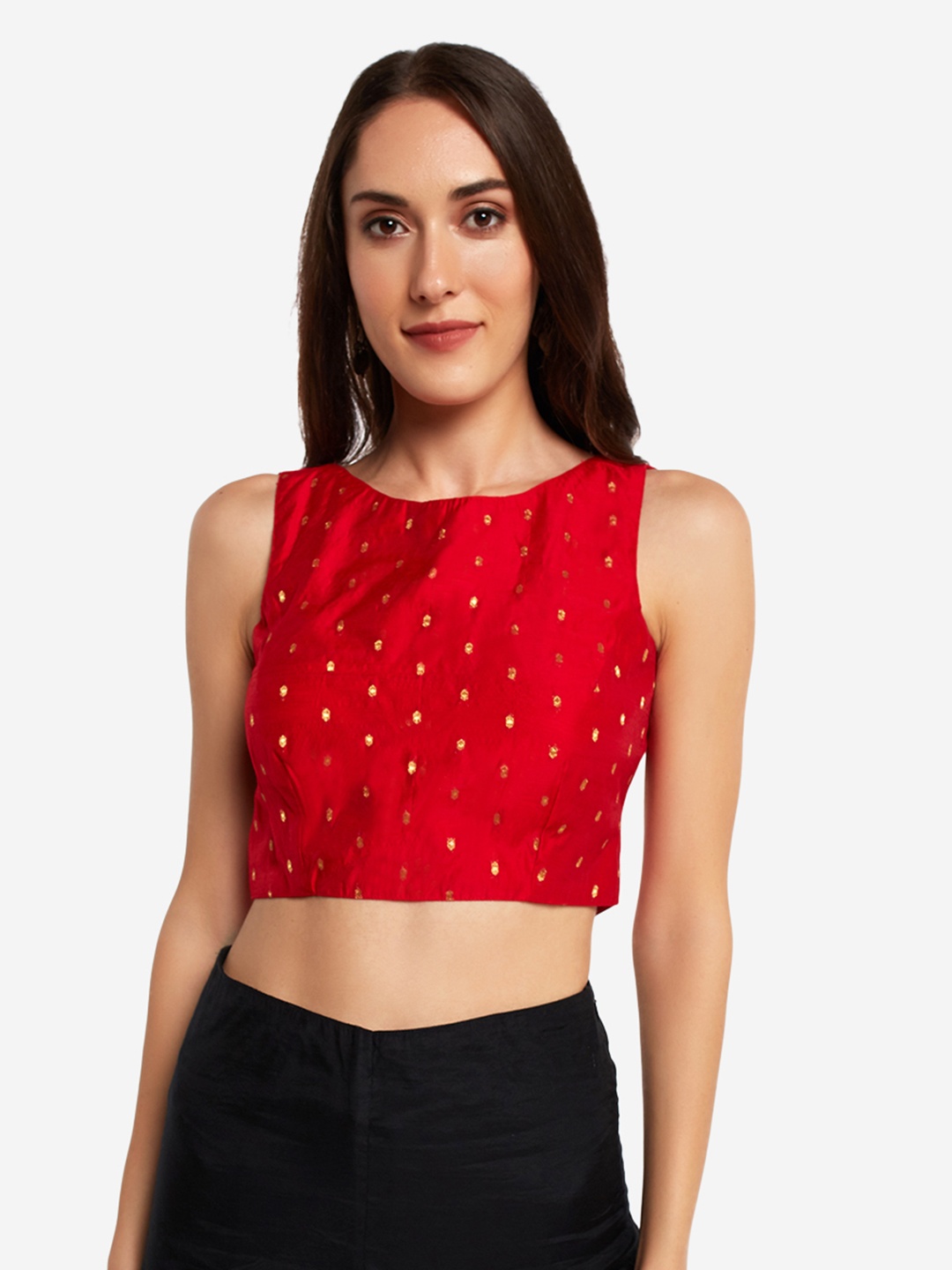

Desi Weavess Women Printed Saree Blouse, Red
