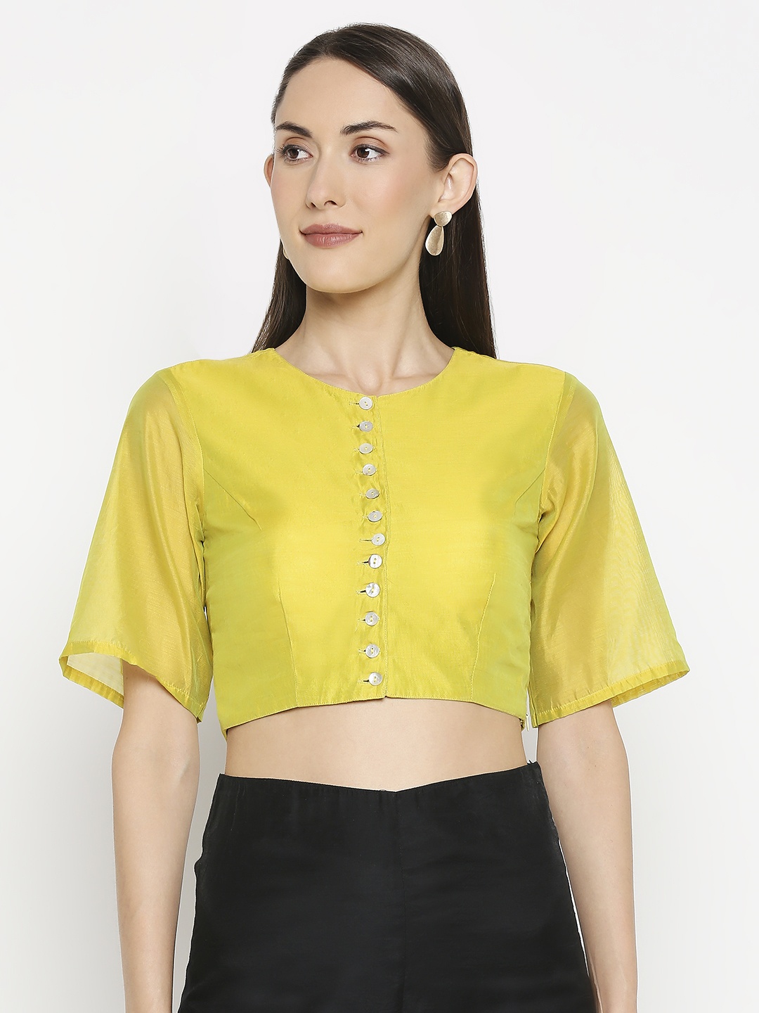 

Desi Weavess Solid Saree Blouse, Lime green