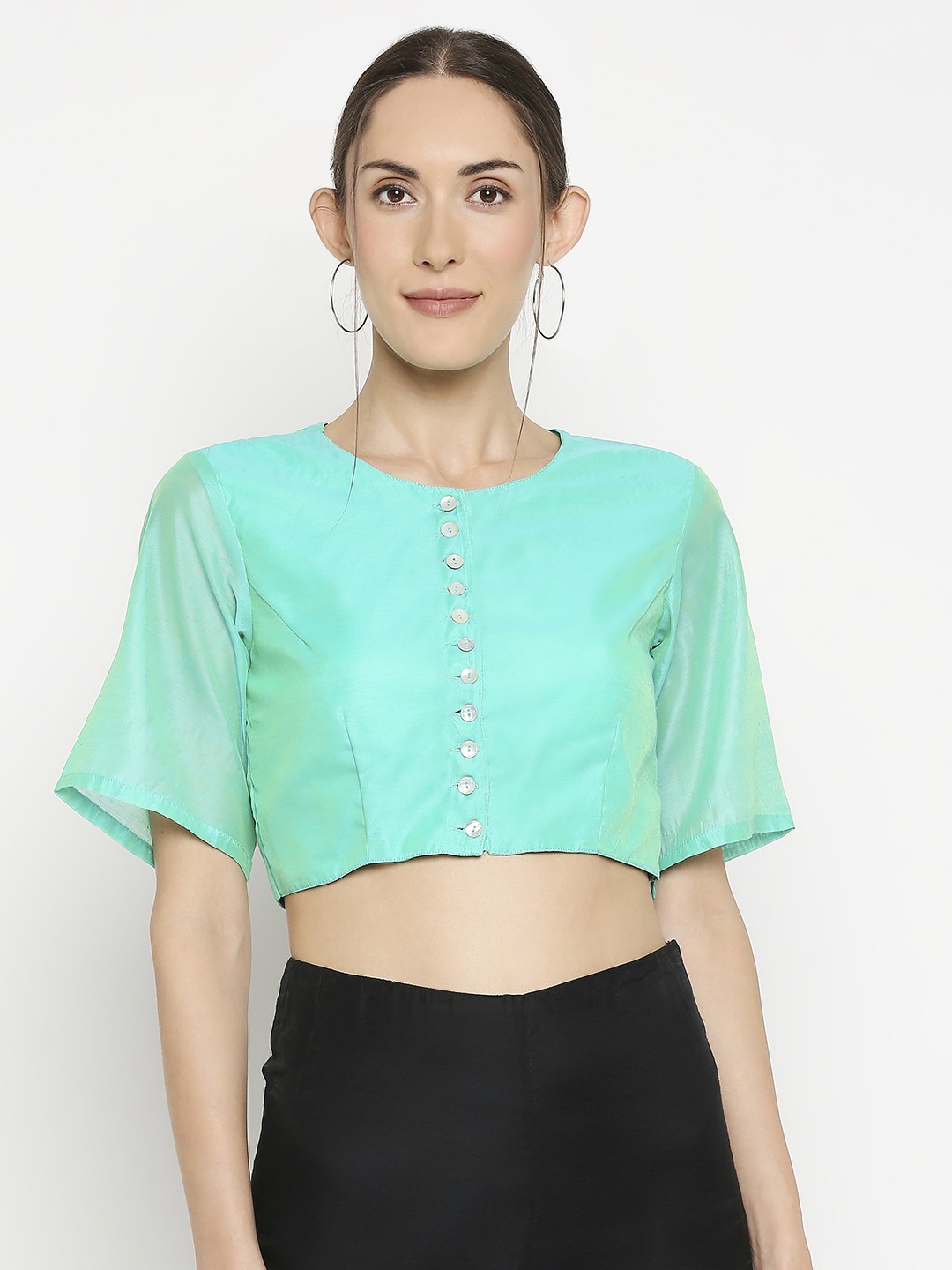

Desi Weavess Saree Blouse, Turquoise blue