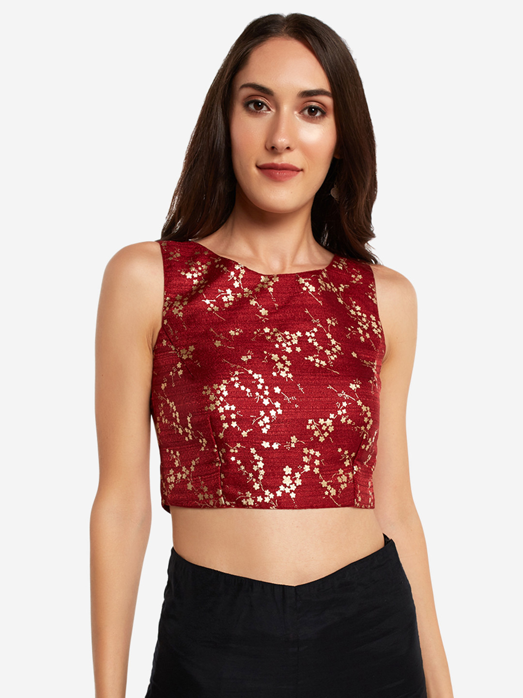 

Desi Weavess Printed Saree Blouse, Maroon
