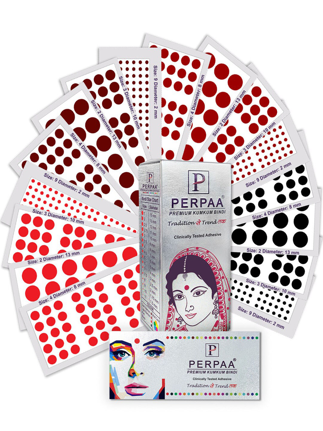 

PERPAA Premium Kumkum Set Of 16 Velvet Sticker Kumkum Bindi Box - Red - Black - Dark-Maroon - Light-Maroon