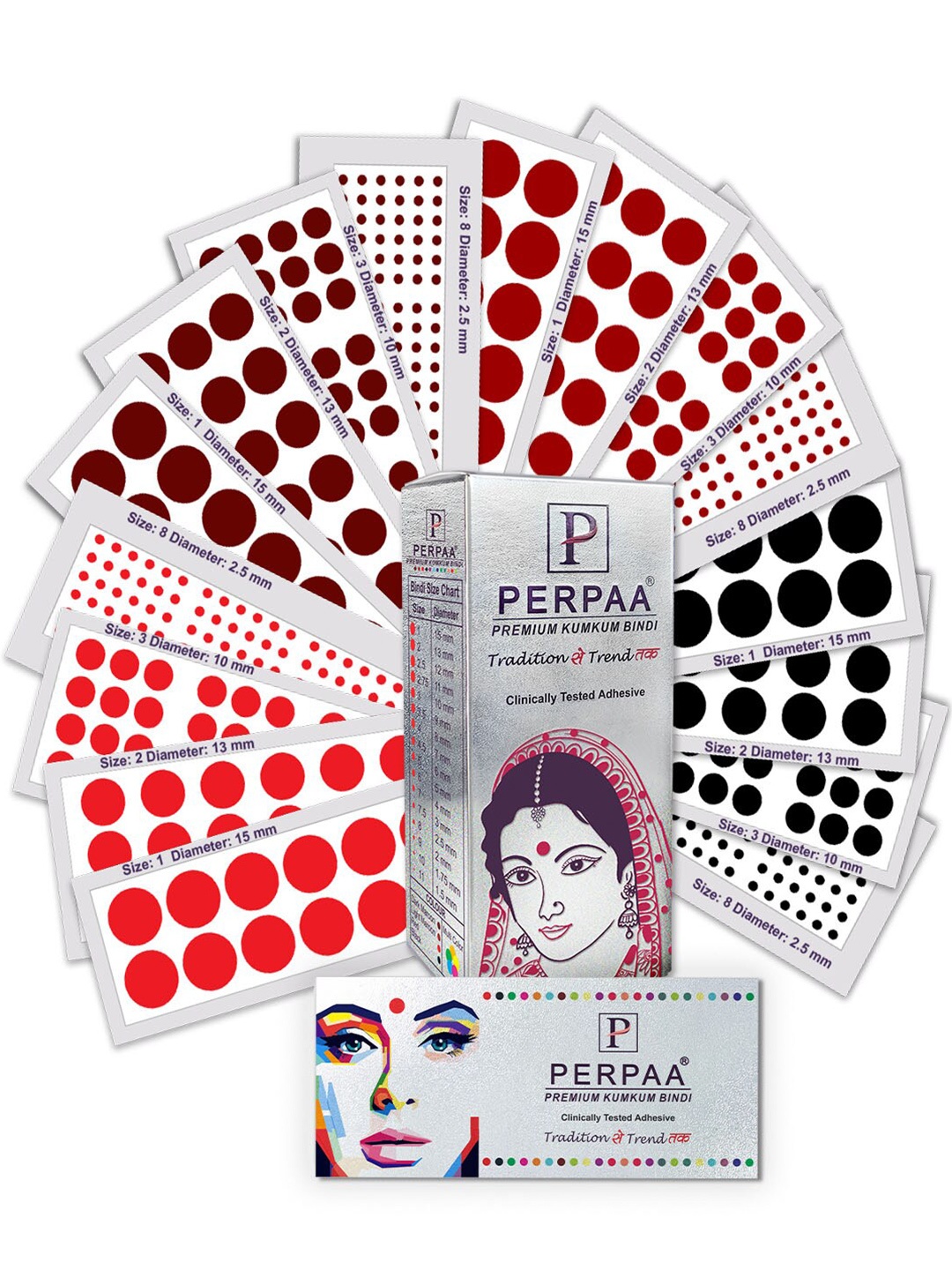 

PERPAA Premium Kumkum Set Of 16 Velvet Sticker Kumkum Bindi Box - Red - Black - Dark-Maroon - Light-Maroon