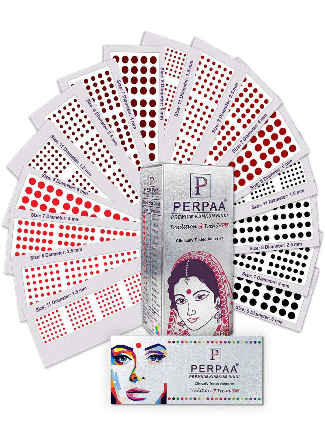 

PERPAA Premium Kumkum Set Of 16 Round Stick On Bindi Book -Red 05 ,Black 07 ,Dark Maroon 08 ,Light Maroon 11, Multi