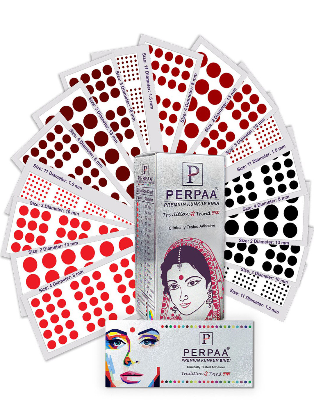 

PERPAA Premium Kumkum Set Of 16 Velvet Sticker Kumkum Bindi Box - Red - Black - Dark-Maroon - Light-Maroon
