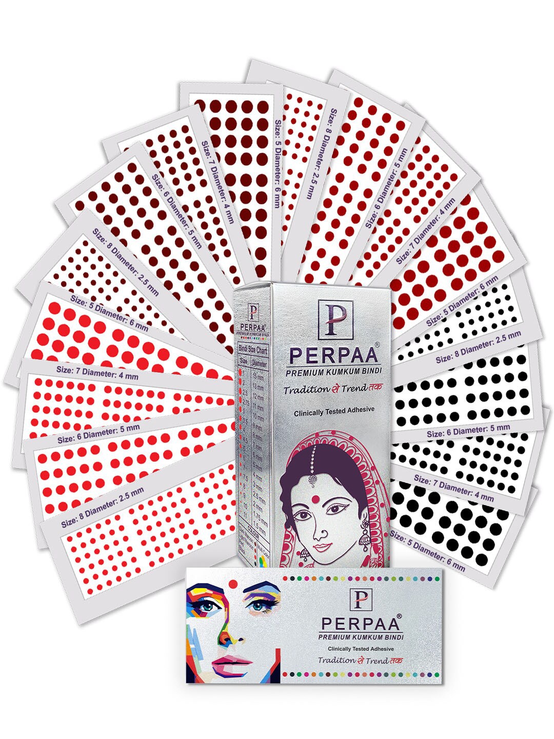 

PERPAA Set of 16 Premium Kumkum Round Velvet Stick On Bindi Book, Red