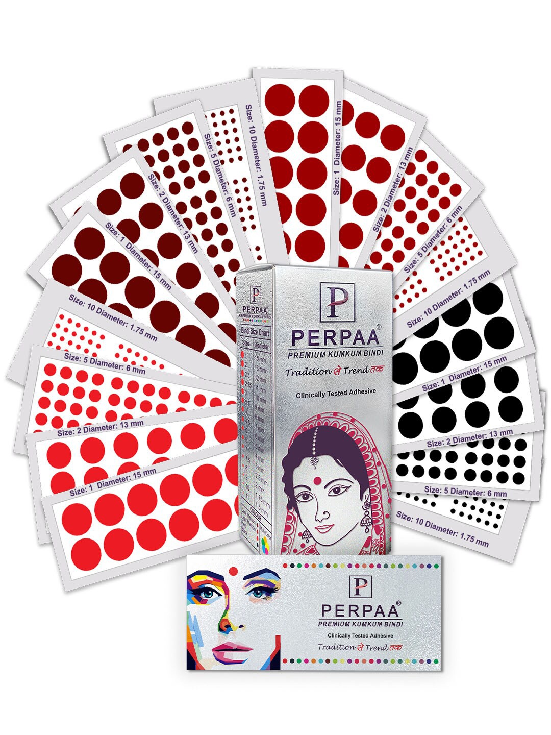 

PERPAA Set of 16 Premium Kumkum Round Velvet Stick On Bindi Book, Red