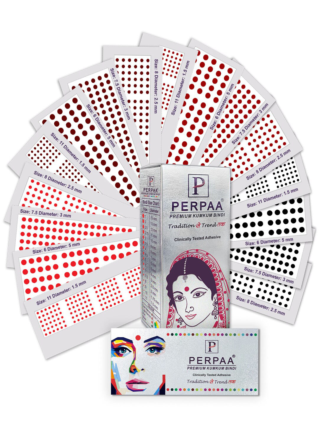 

PERPAA Set of 16 Premium Kumkum Round Velvet Stick On Bindi Book, Red