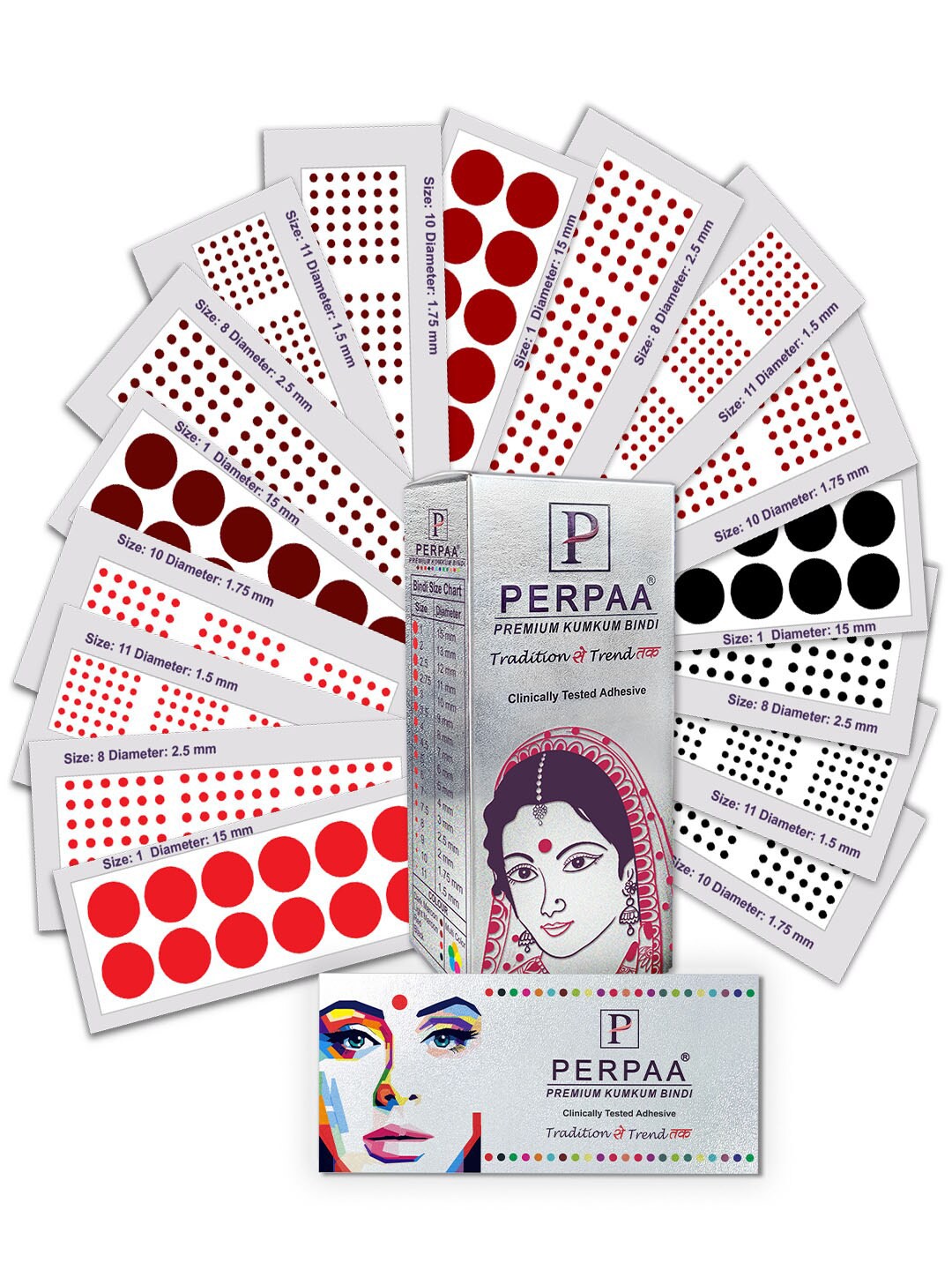 

PERPAA Set of 16 Premium Kumkum Round Velvet Stick On Bindi Book, Red