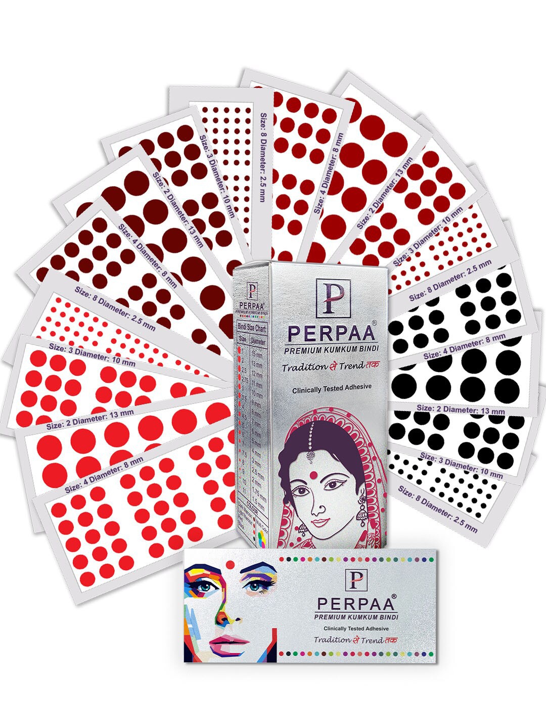 

PERPAA Set of 16 Premium Kumkum Round Velvet Stick On Bindi Book, Red