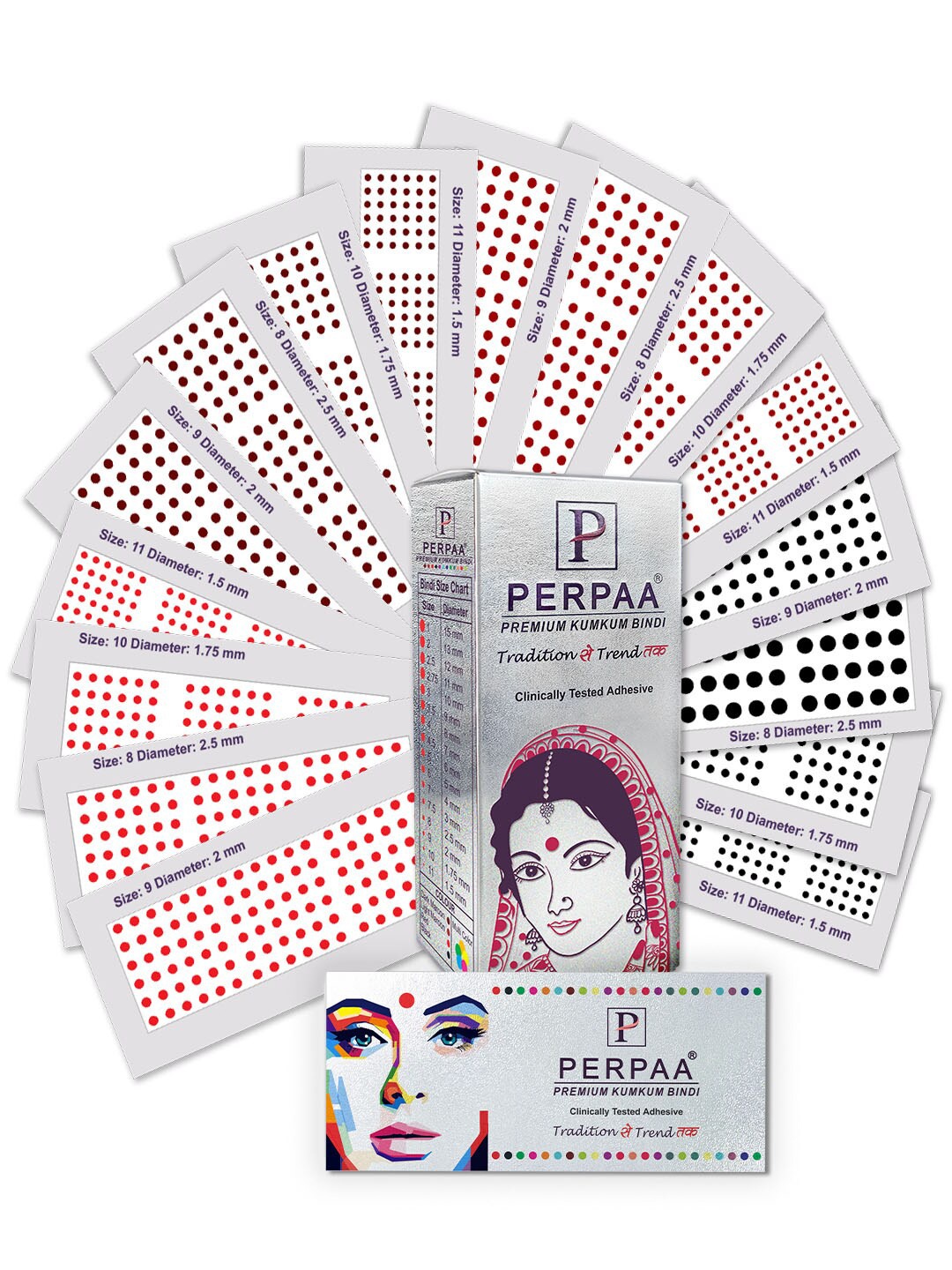 

PERPAA Set of 16 Premium Kumkum Round Velvet Stick On Bindi Book, Red