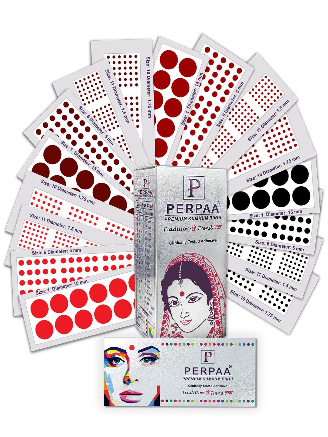 

PERPAA Set of 16 Premium Kumkum Round Velvet Stick On Bindi Book, Red