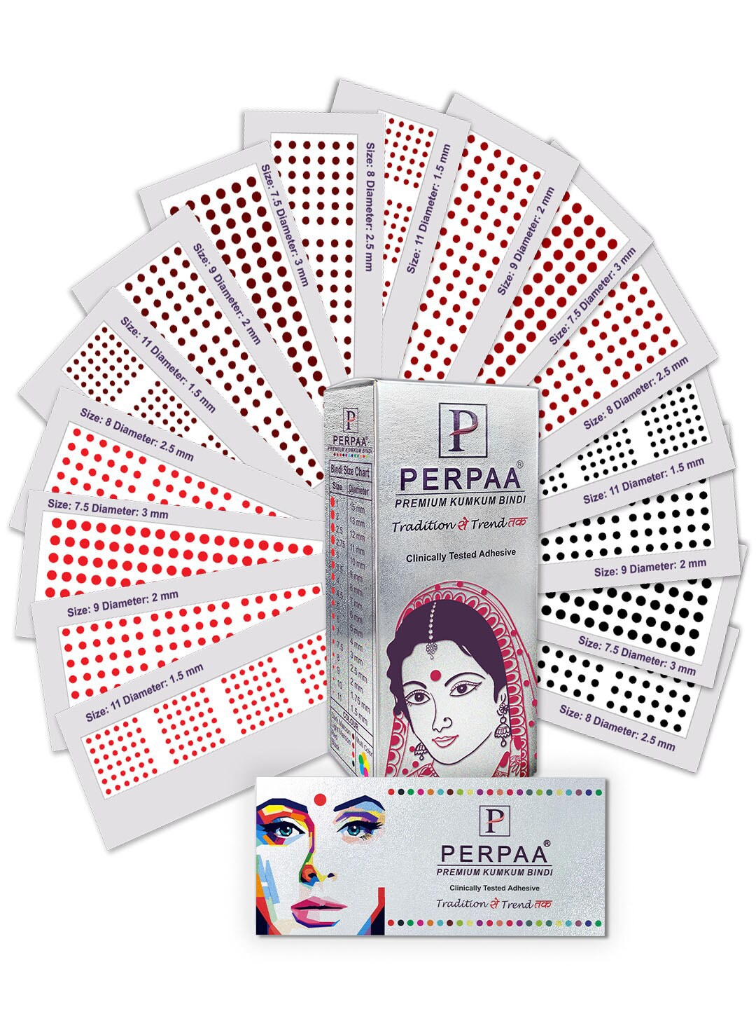 

PERPAA Set of 16 Premium Kumkum Round Velvet Stick On Bindi Book, Red