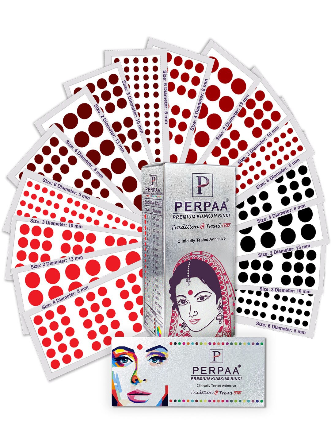 

PERPAA Set of 16 Premium Kumkum Round Velvet Stick On Bindi Book, Red