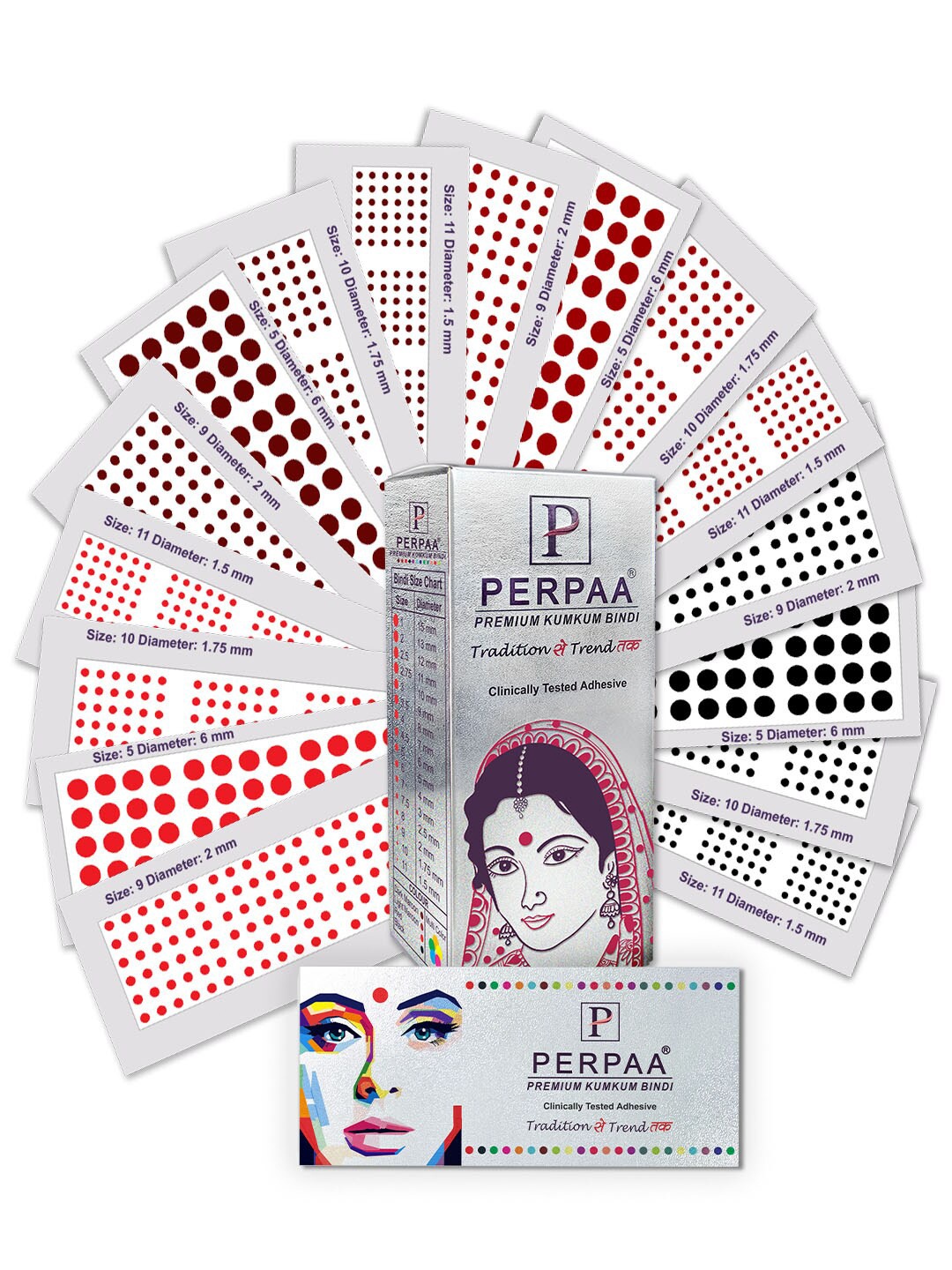 

PERPAA Set of 16 Premium Kumkum Round Velvet Stick On Bindi Book, Black