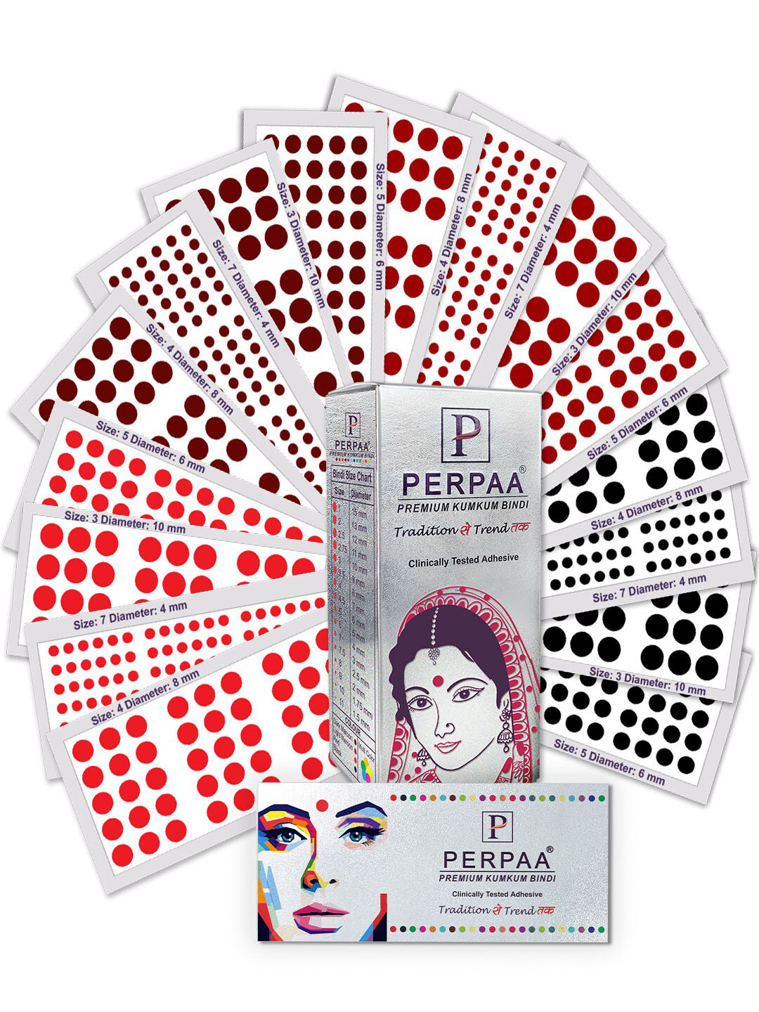 

PERPAA Set of 16 Premium Kumkum Round Velvet Stick On Bindi Book, Black