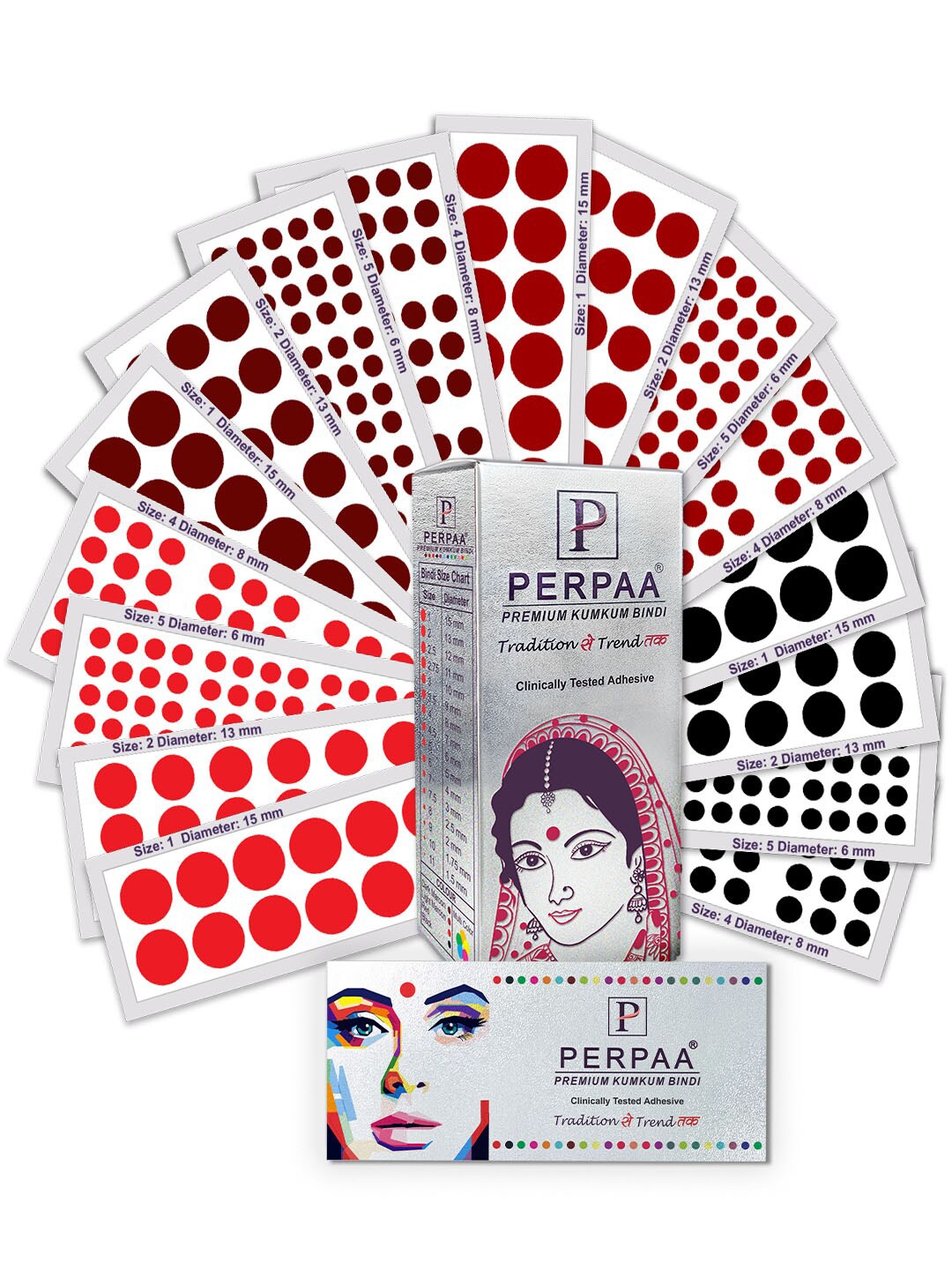 

PERPAA Set of 16 Premium Velvet Sticker Kumkum Bindi Flaps - Red + Maroon + Burgundy + Black