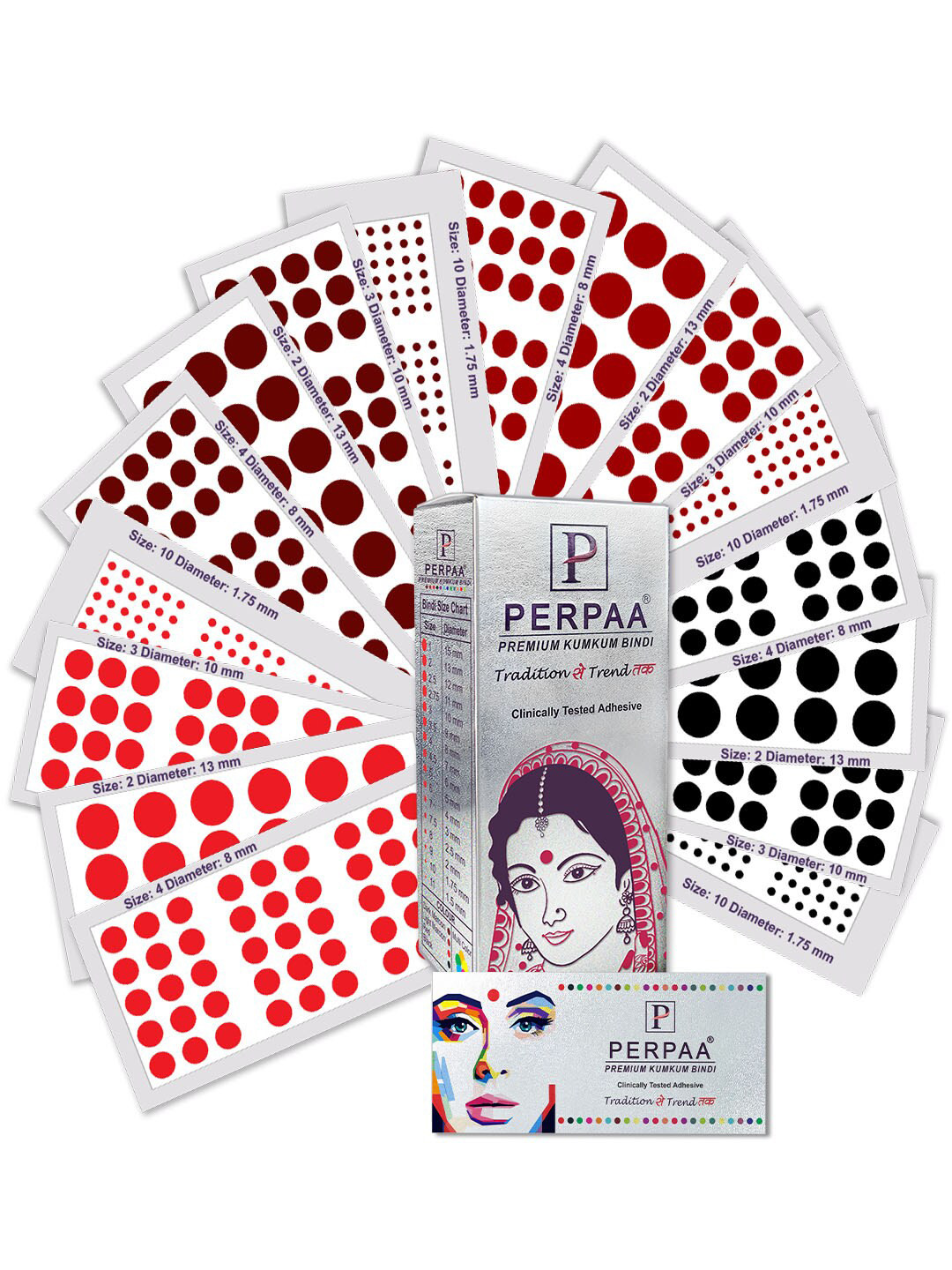 

PERPAA Set of 16 Premium Velvet Sticker Kumkum Bindi Flaps - Red + Maroon + Burgundy + Black