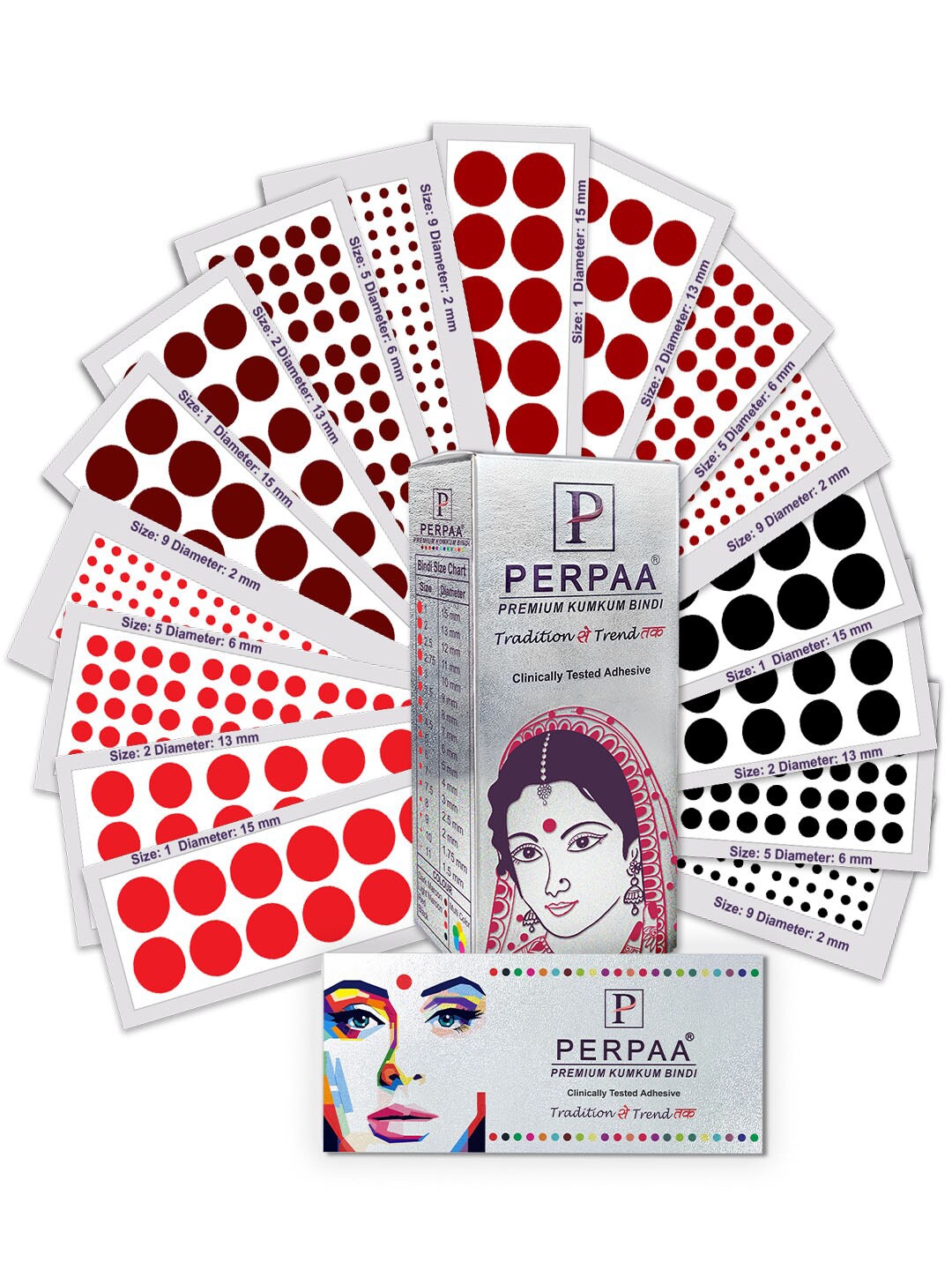 

PERPAA Set of 16 Premium Velvet Sticker Kumkum Bindi Flaps - Red + Maroon + Burgundy + Black