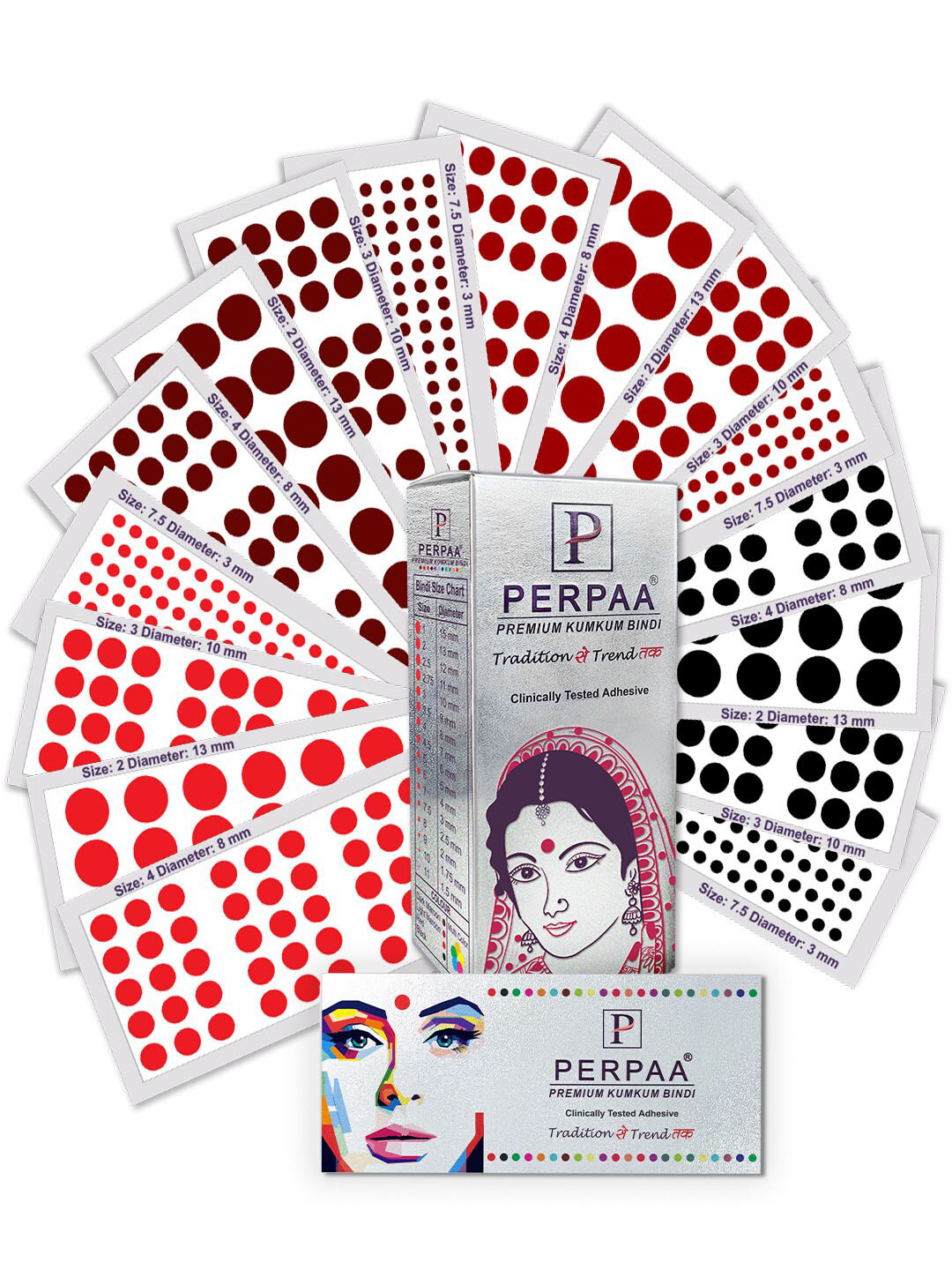 

PERPAA Set of 16 Premium Velvet Sticker Kumkum Bindi Flaps - Red + Maroon + Burgundy + Black