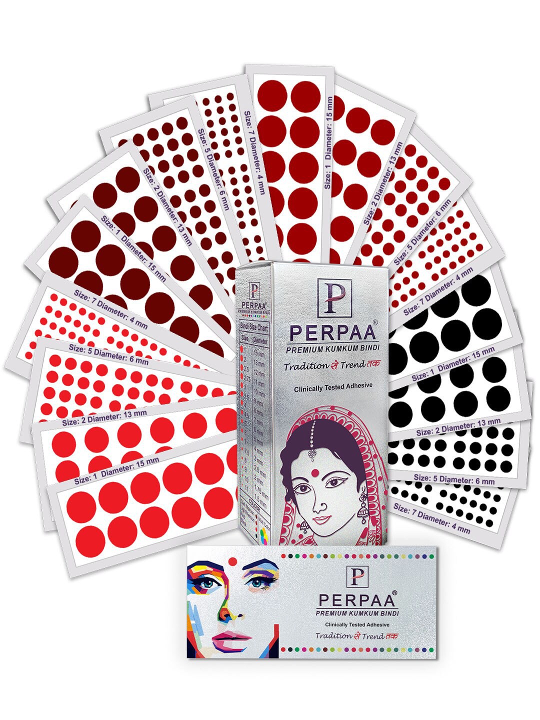 

PERPAA Set of 16 Premium Velvet Sticker Kumkum Bindi Flaps - Red + Maroon + Burgundy + Black