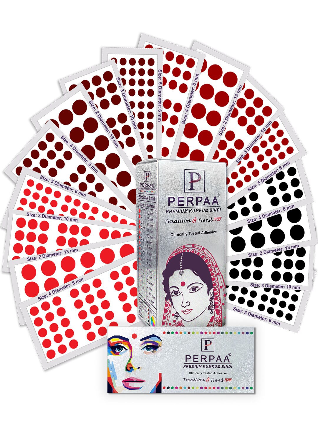 

PERPAA Set of 16 Premium Velvet Sticker Kumkum Bindi Flaps - Red + Maroon + Burgundy + Black