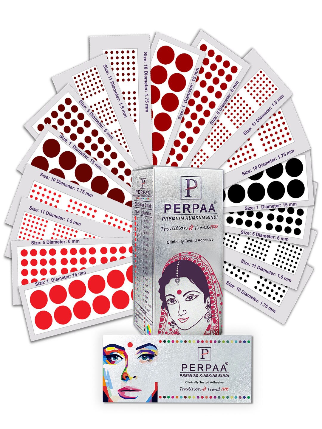 

PERPAA Set of 16 Premium Velvet Sticker Kumkum Bindi Flaps - Red + Maroon + Burgundy + Black