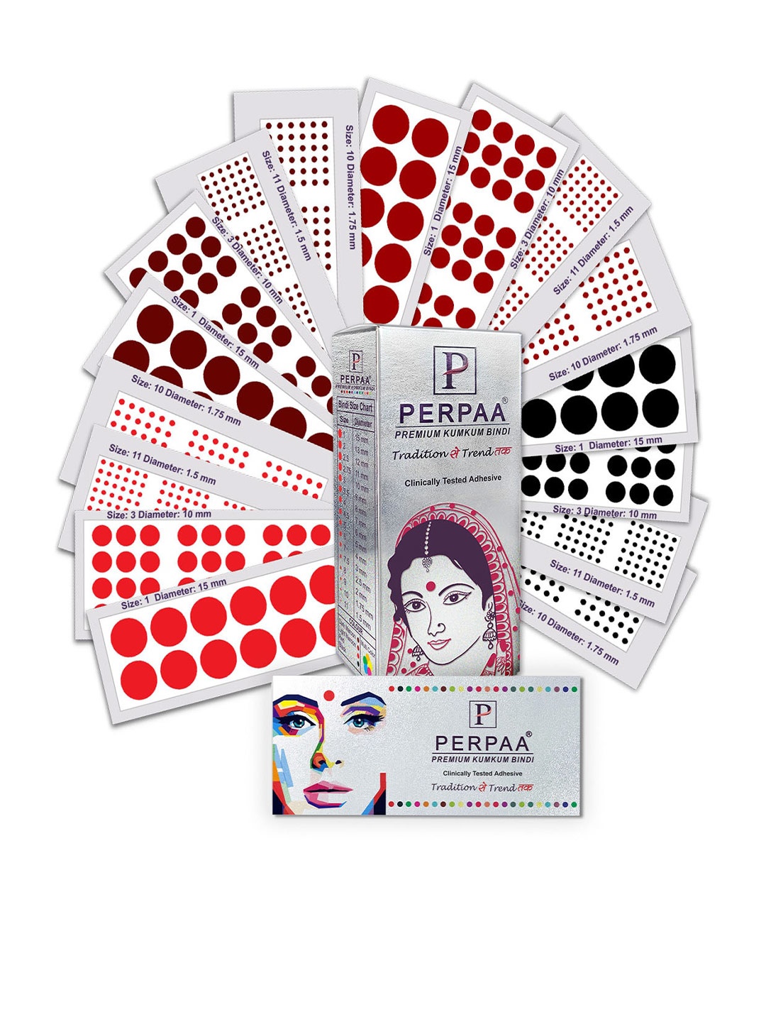 

PERPAA Set of 16 Premium Velvet Sticker Kumkum Bindi Flaps - Red + Maroon + Burgundy + Black