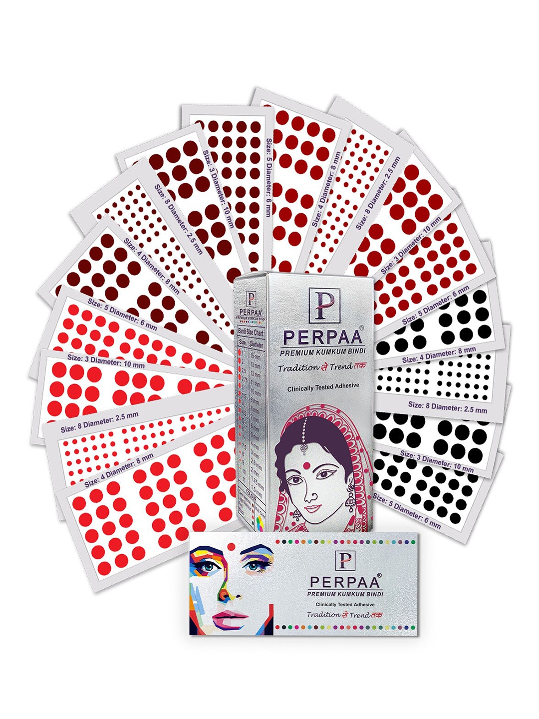 

PERPAA Premium Kumkum Set Of 16 Velvet Sticker Kumkum Bindi Box - Red - Black - Dark-Maroon - Light-Maroon