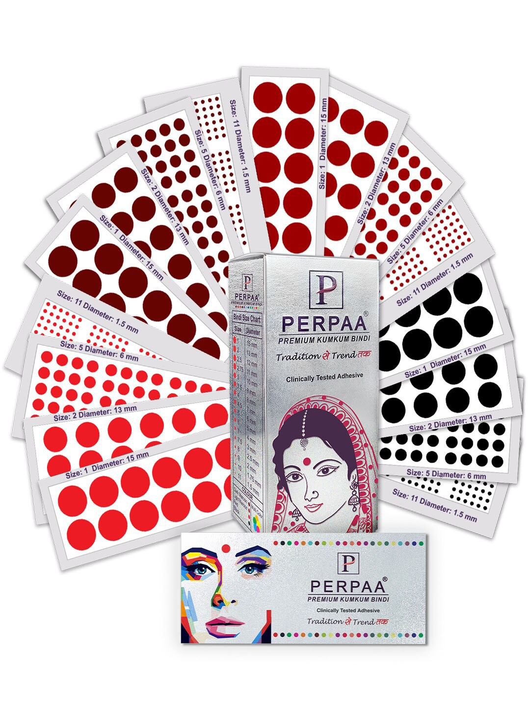 

PERPAA Set of 16 Premium Velvet Sticker Kumkum Bindi Flaps - Red + Maroon + Burgundy + Black