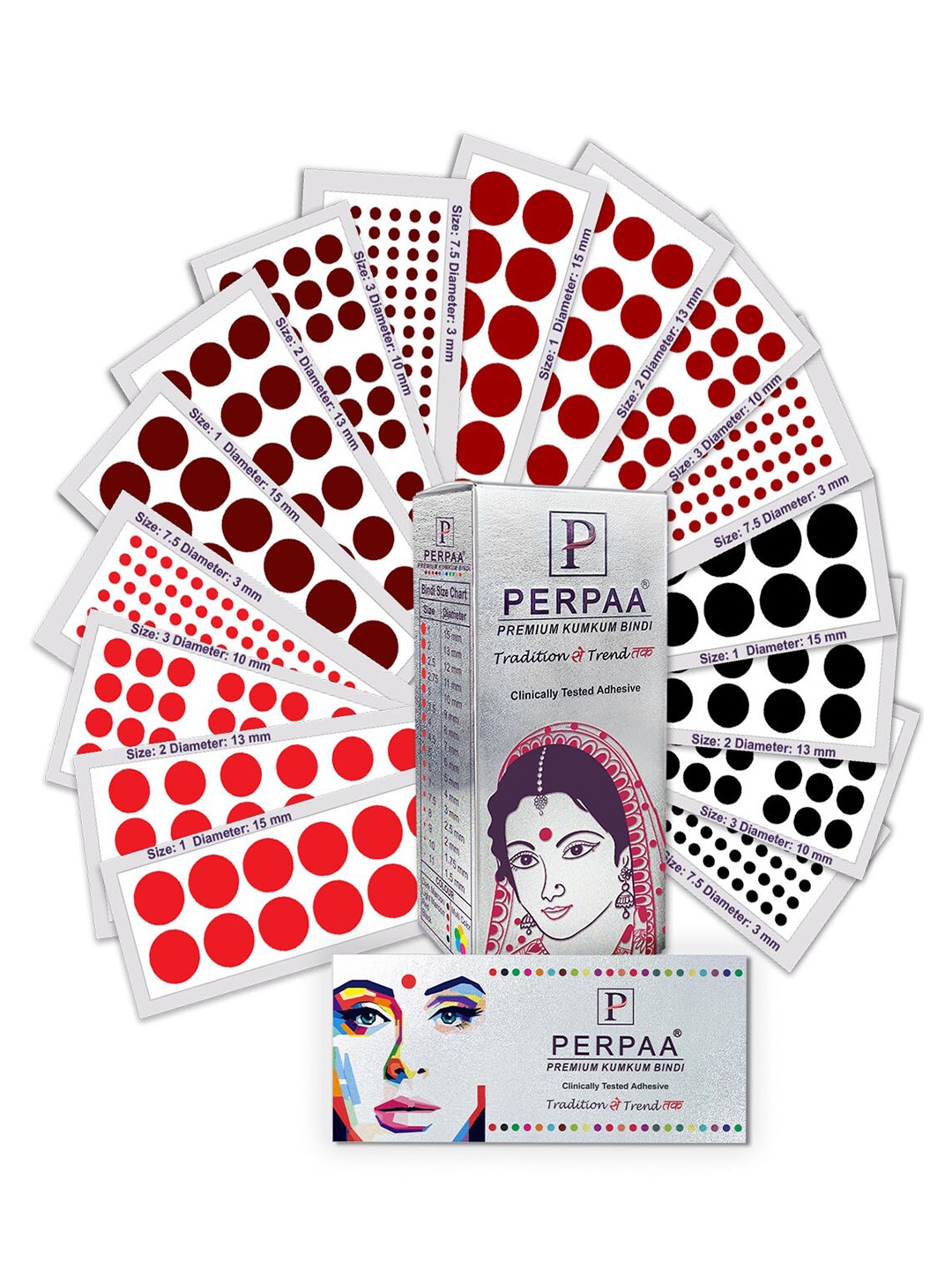 

PERPAA Premium Kumkum Set Of 16 Velvet Sticker Kumkum Bindi Box - Red - Black - Dark-Maroon - Light-Maroon