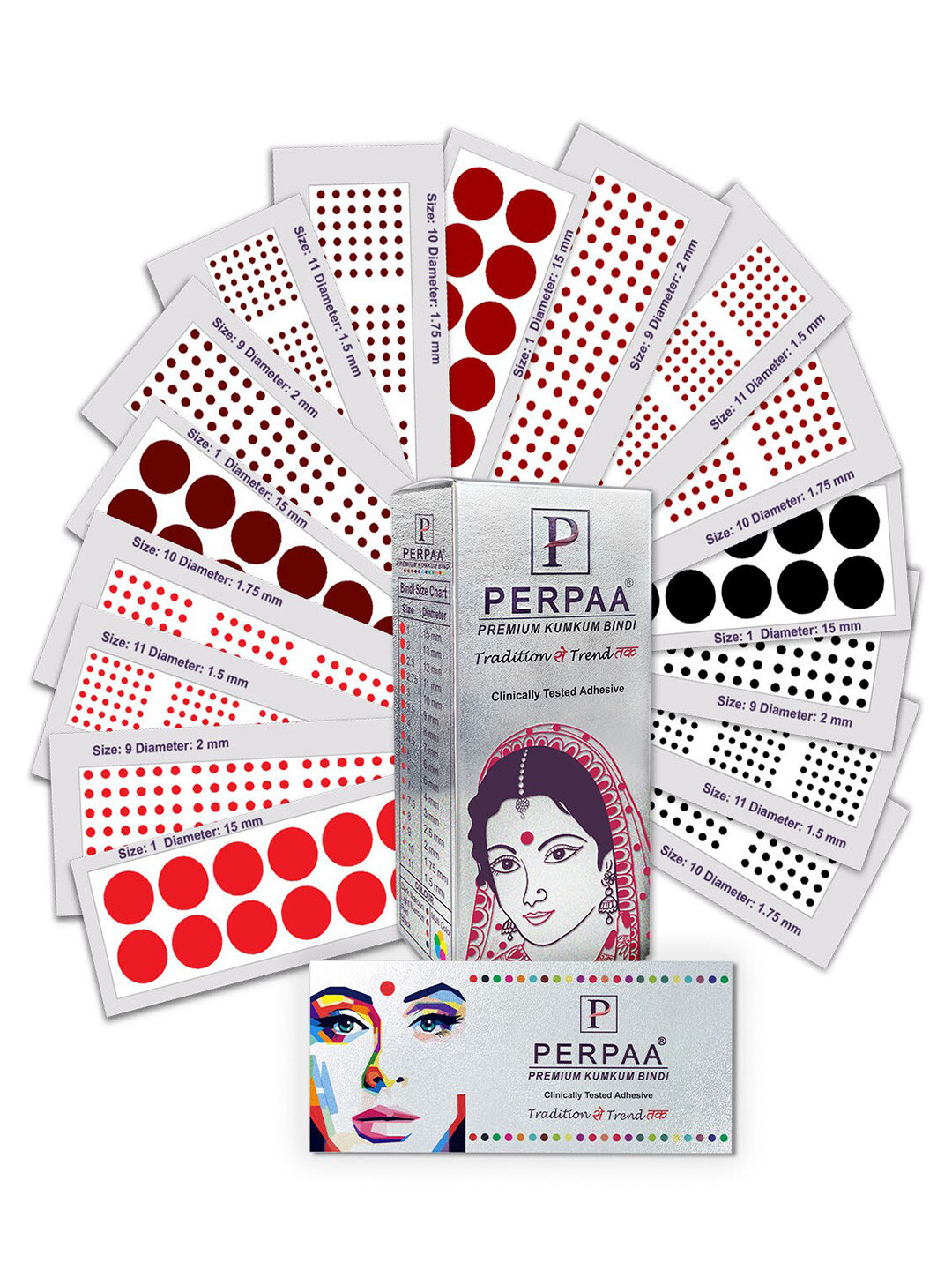 

PERPAA Premium Kumkum Set Of 16 Velvet Sticker Kumkum Bindi Box - Red - Black - Dark-Maroon - Light-Maroon, Multi