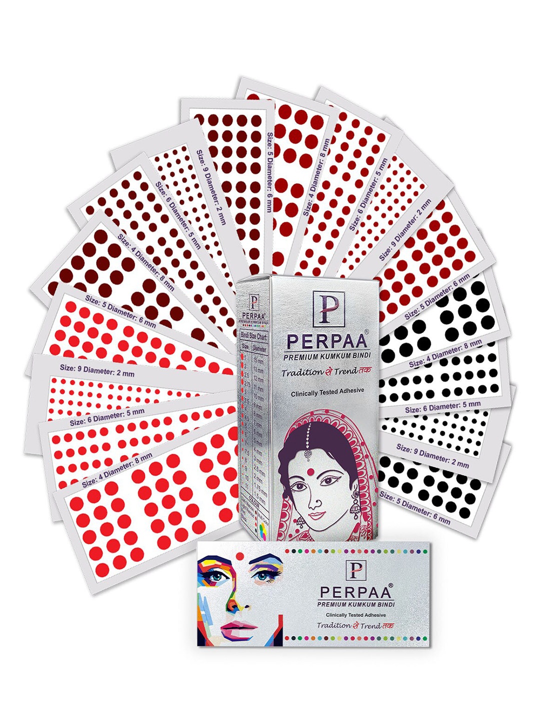 

PERPAA Premium Kumkum Set Of 16 Velvet Sticker Kumkum Bindi Box - Red - Black - Dark-Maroon - Light-Maroon, Multi