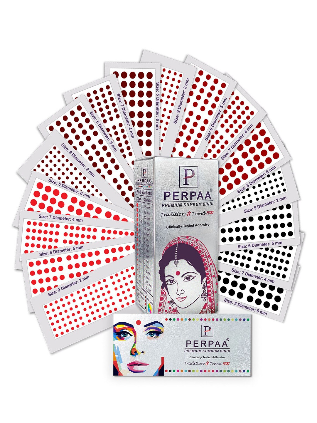 

PERPAA Premium Kumkum Set Of 16 Velvet Sticker Kumkum Bindi Box - Red - Black - Dark-Maroon - Light-Maroon