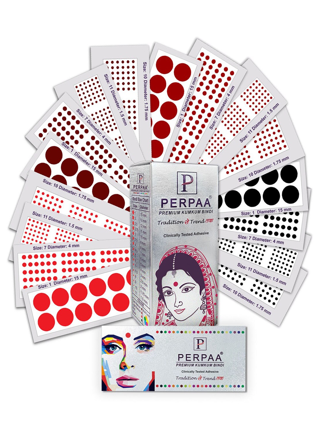 

PERPAA Set of 16 Premium Velvet Sticker Kumkum Bindi Flaps - Red + Maroon + Burgundy + Black