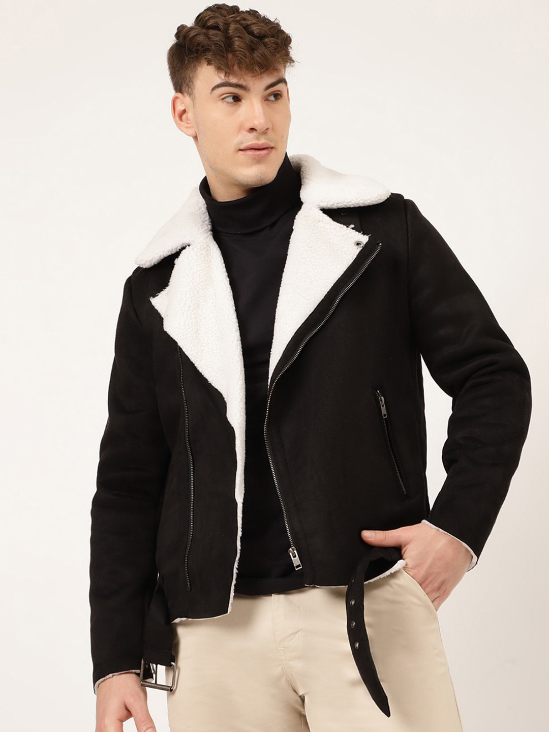 

LINDBERGH Men Shawl Collar Biker Jacket, Black