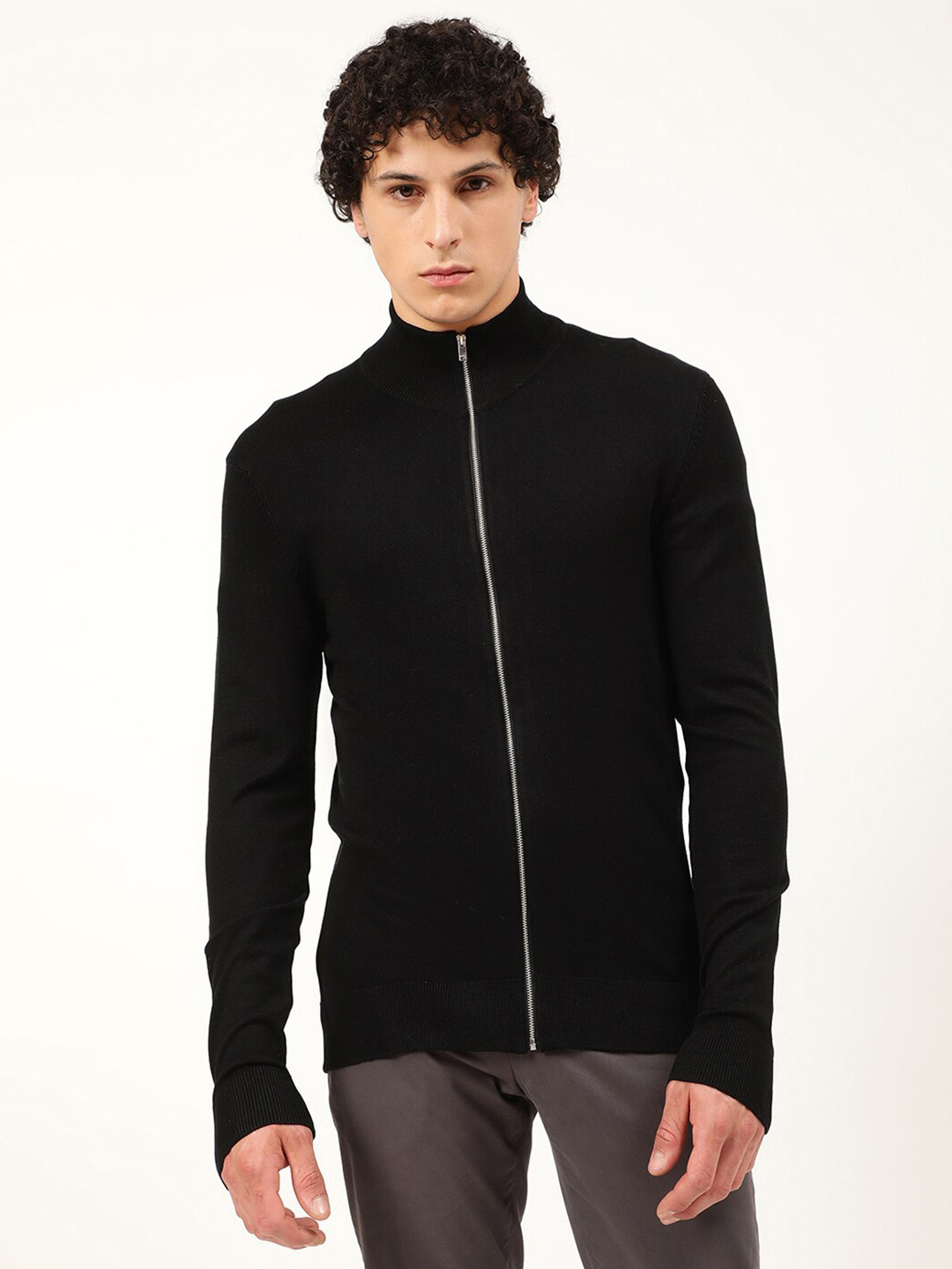 

LINDBERGH Men Black Cardigan with Zip Detail Detail