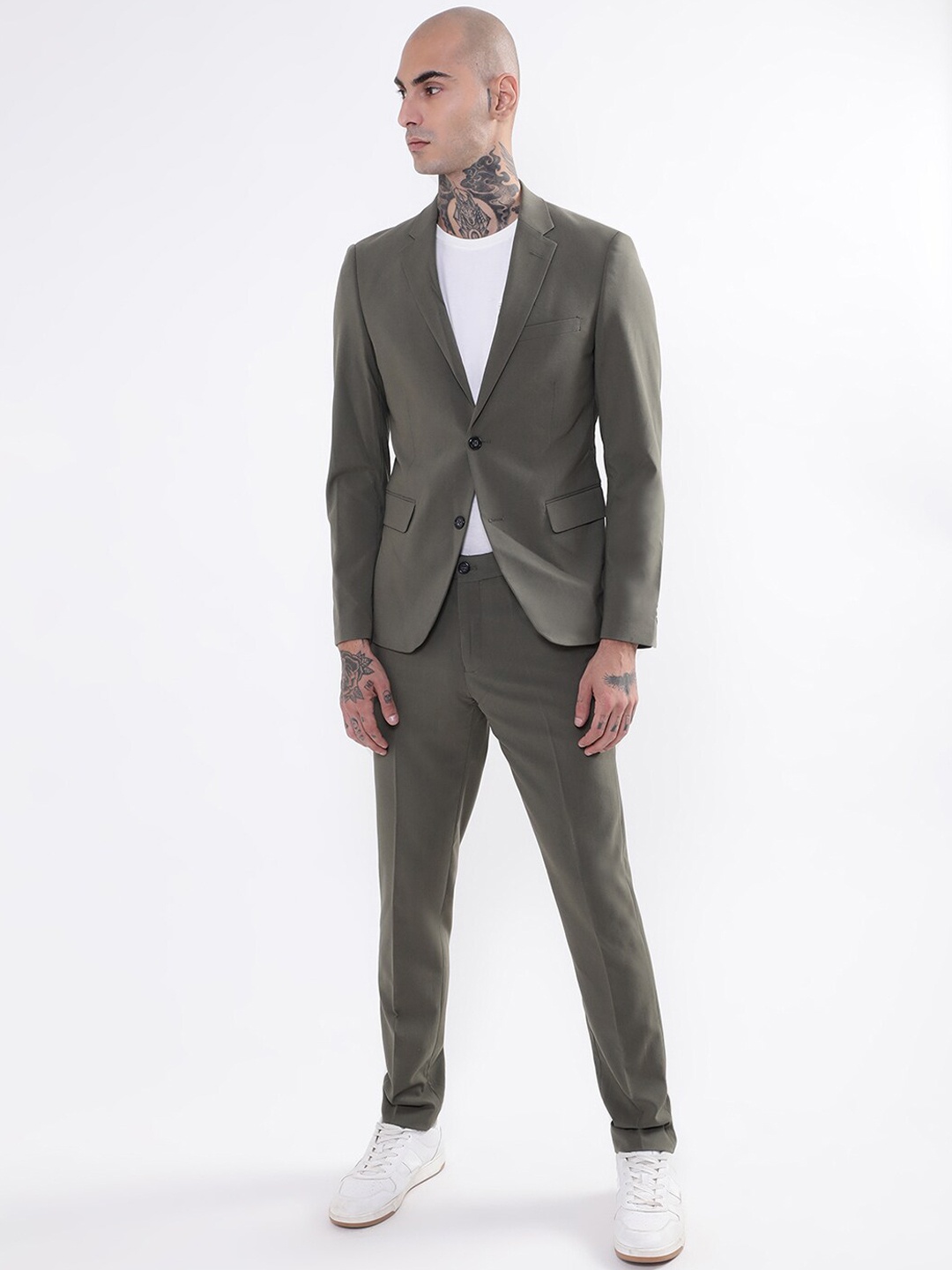 

LINDBERGH Men Slim-Fit Single-Breasted Two-Piece Casual Suit, Olive